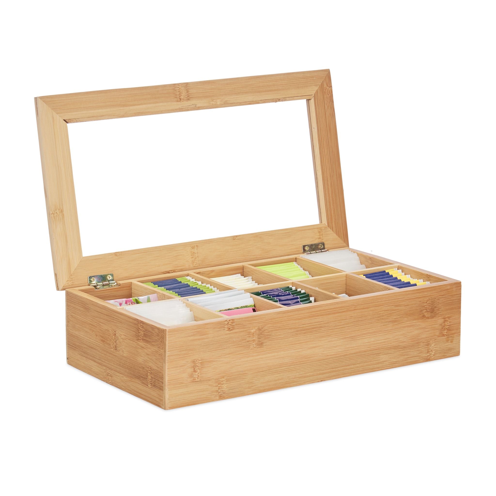 Teebox Bambus 10 Fächer Hellbraun von Relaxdays