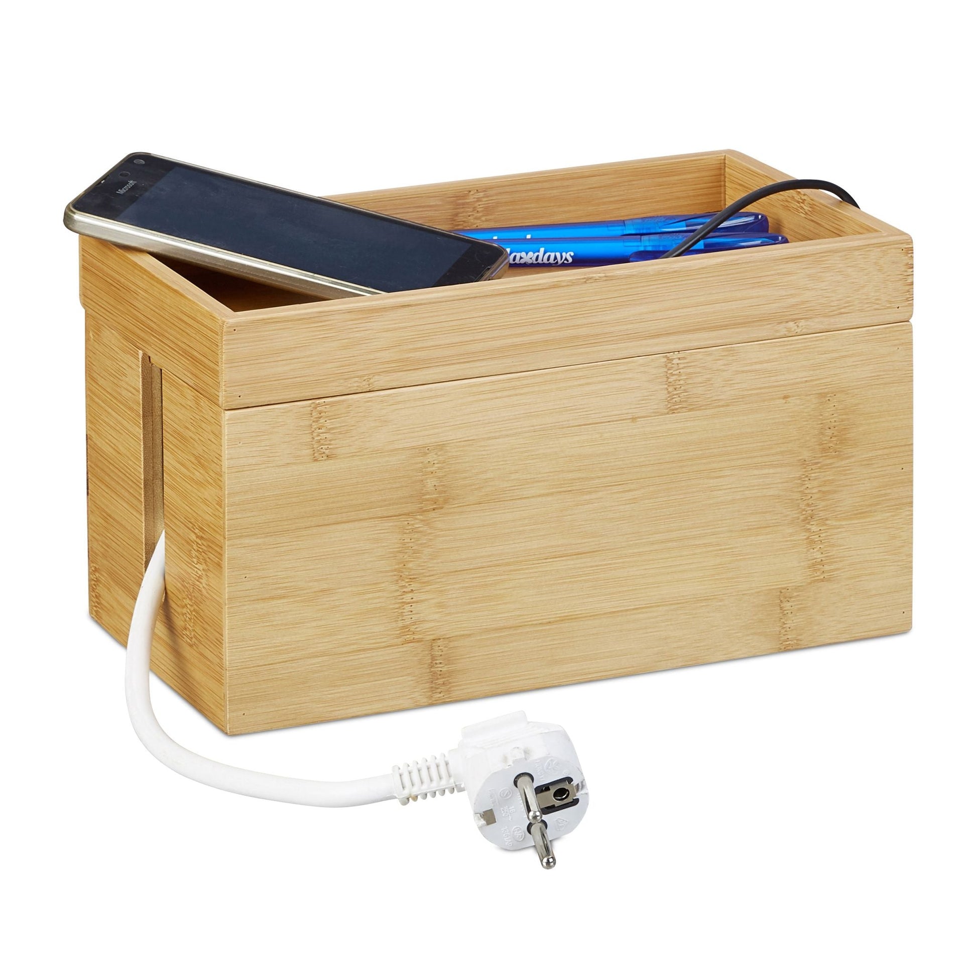 Kabelbox Bambus Hellbraun von Relaxdays