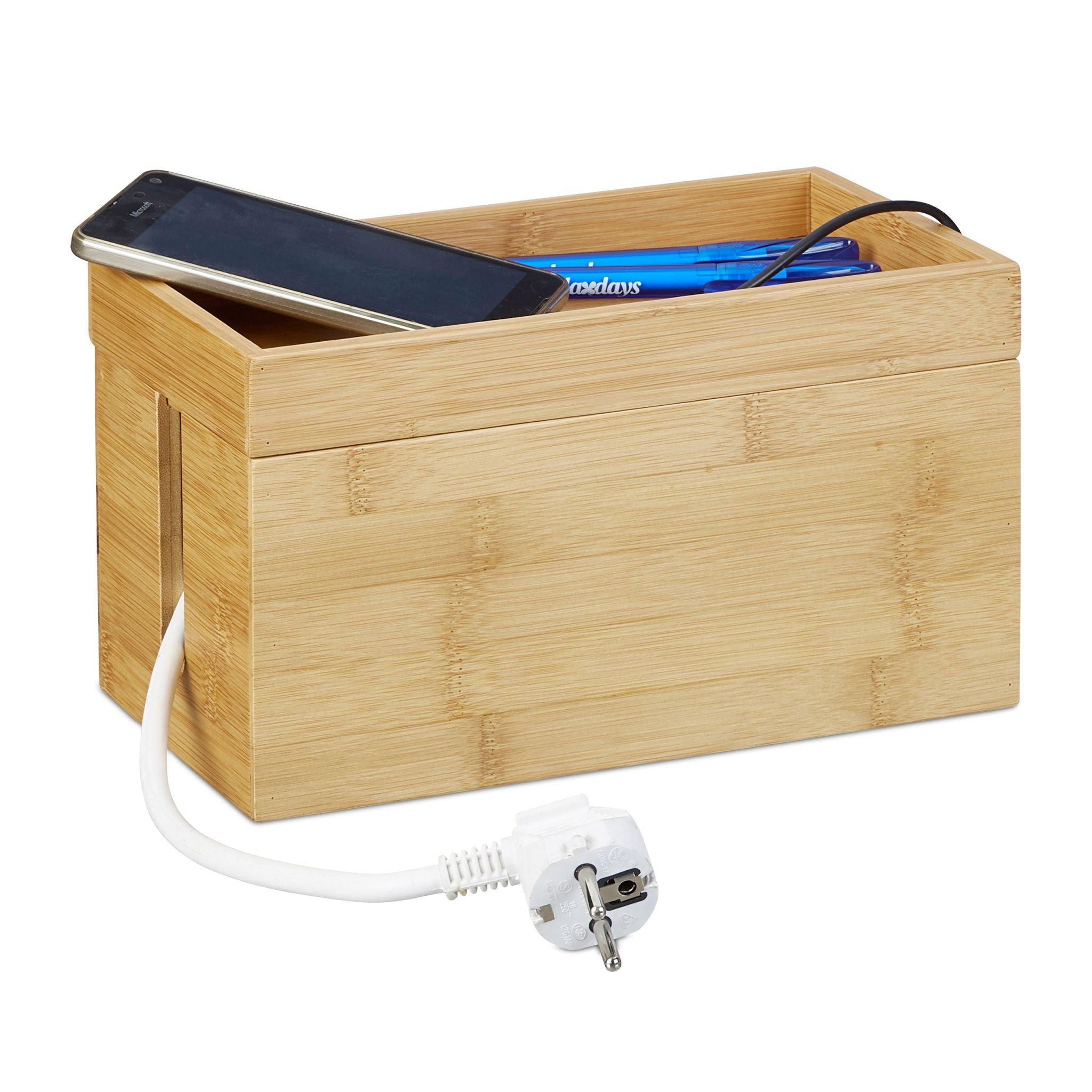 Kabelbox Bambus Hellbraun von Relaxdays