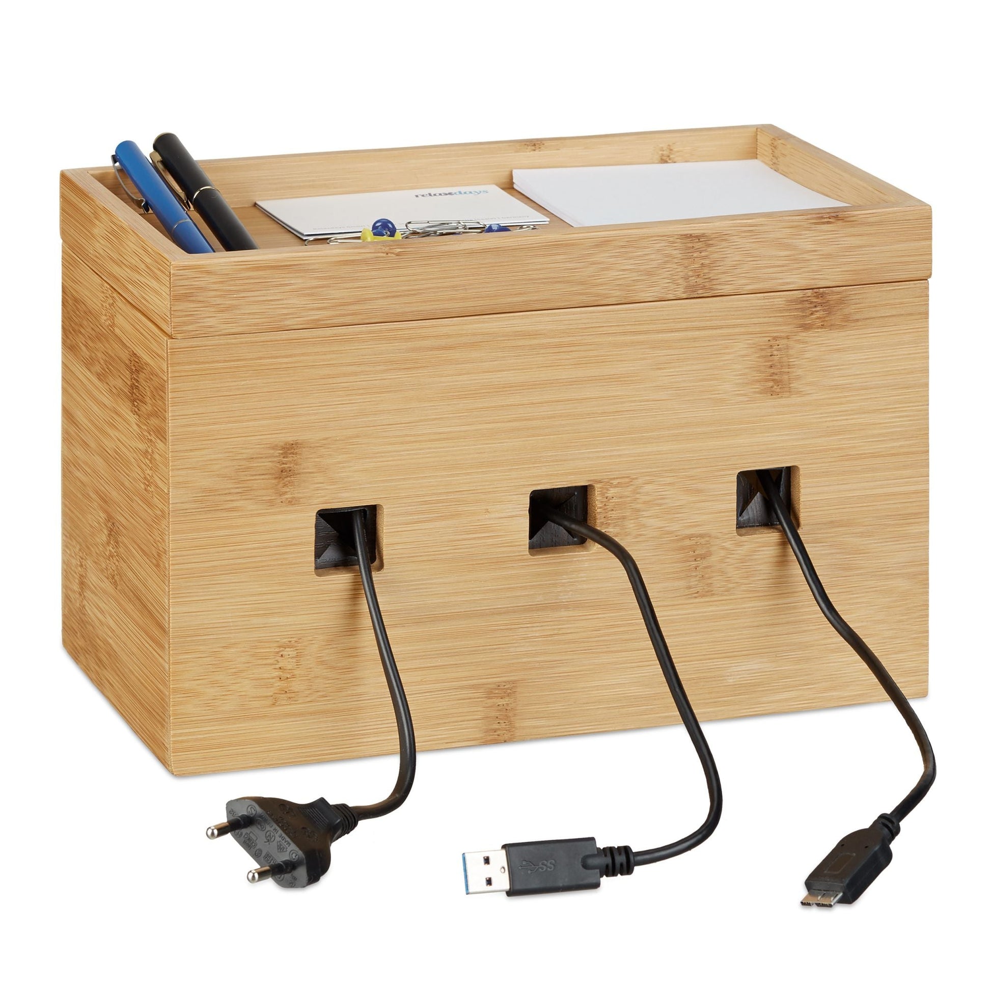 Kabelbox Bambus Hellbraun von Relaxdays