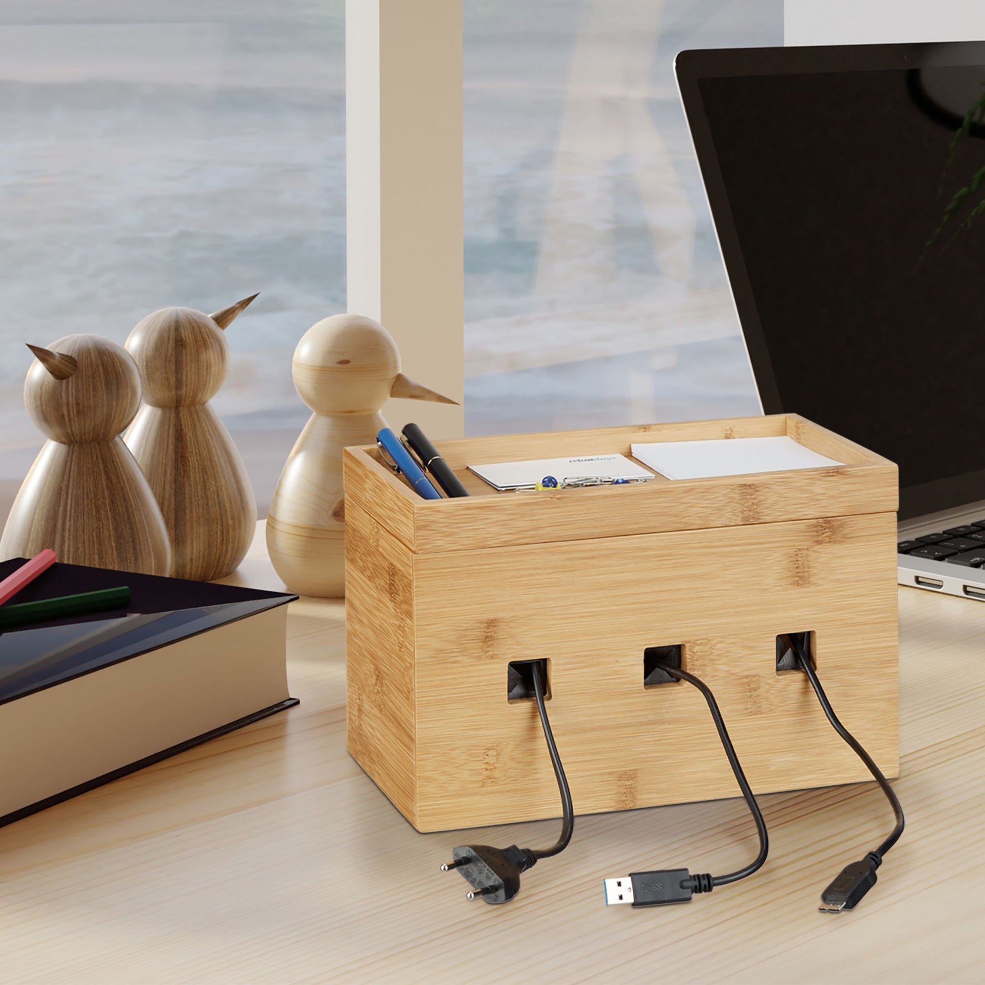 Kabelbox Bambus Hellbraun von Relaxdays