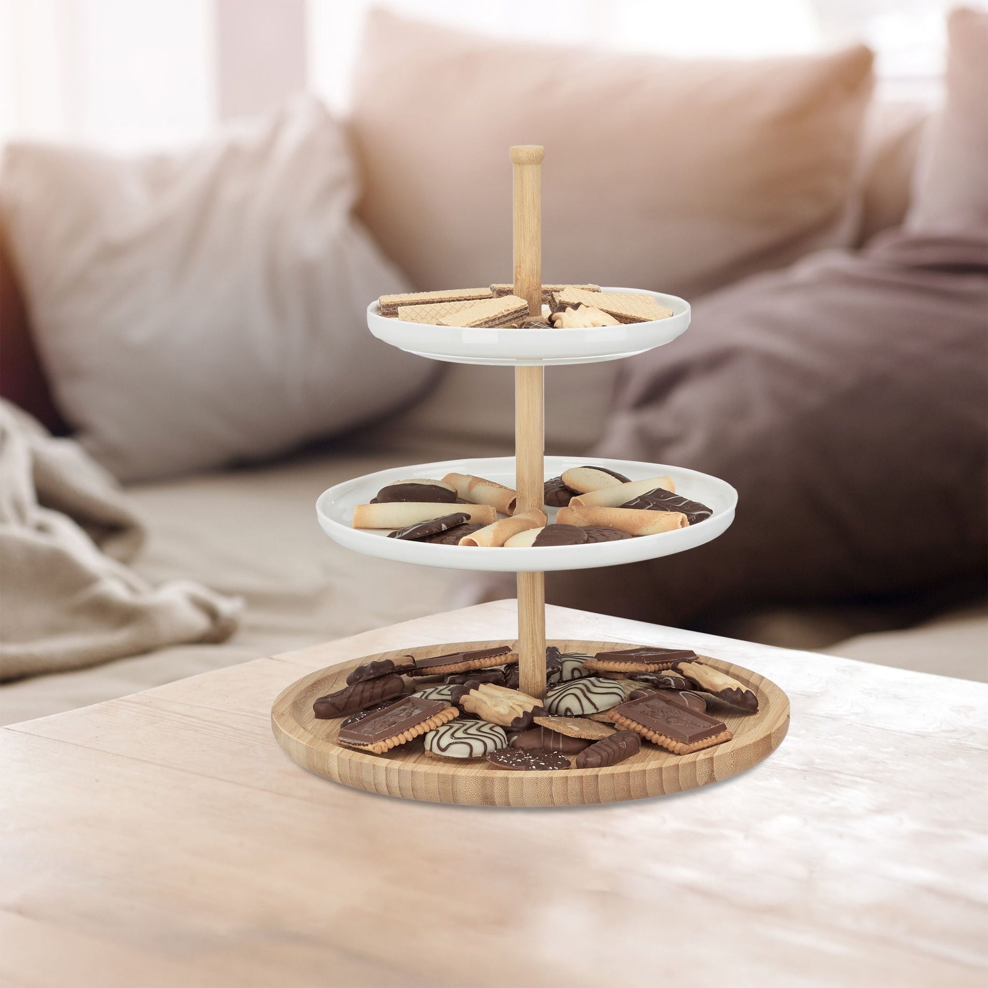 Etagere Bambus und Keramik Weiss-Hellbraun von Relaxdays