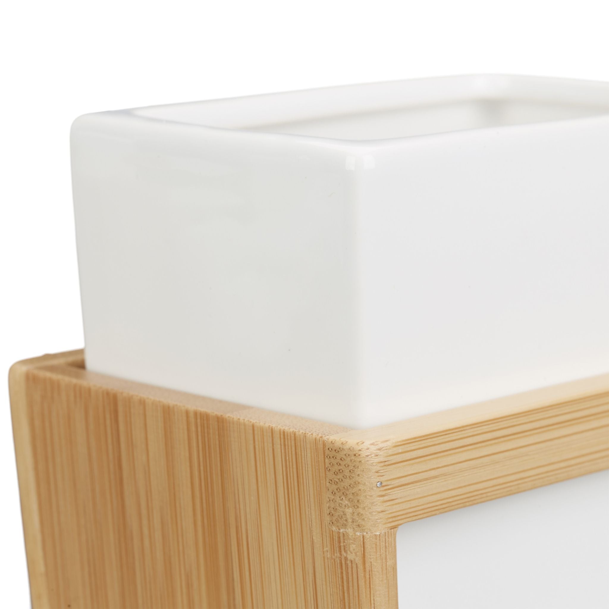 Badezimmer-Set Bambus und Keramik Weiss-Hellbraun-Silber von Relaxdays