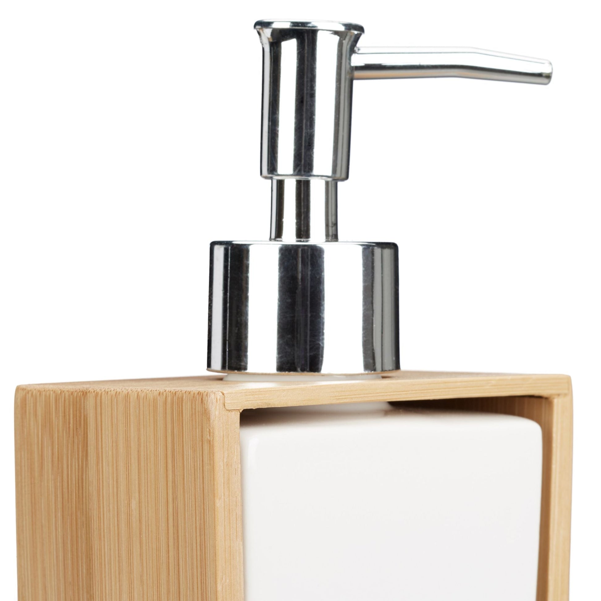 Badezimmer-Set Bambus und Keramik Weiss-Hellbraun-Silber von Relaxdays