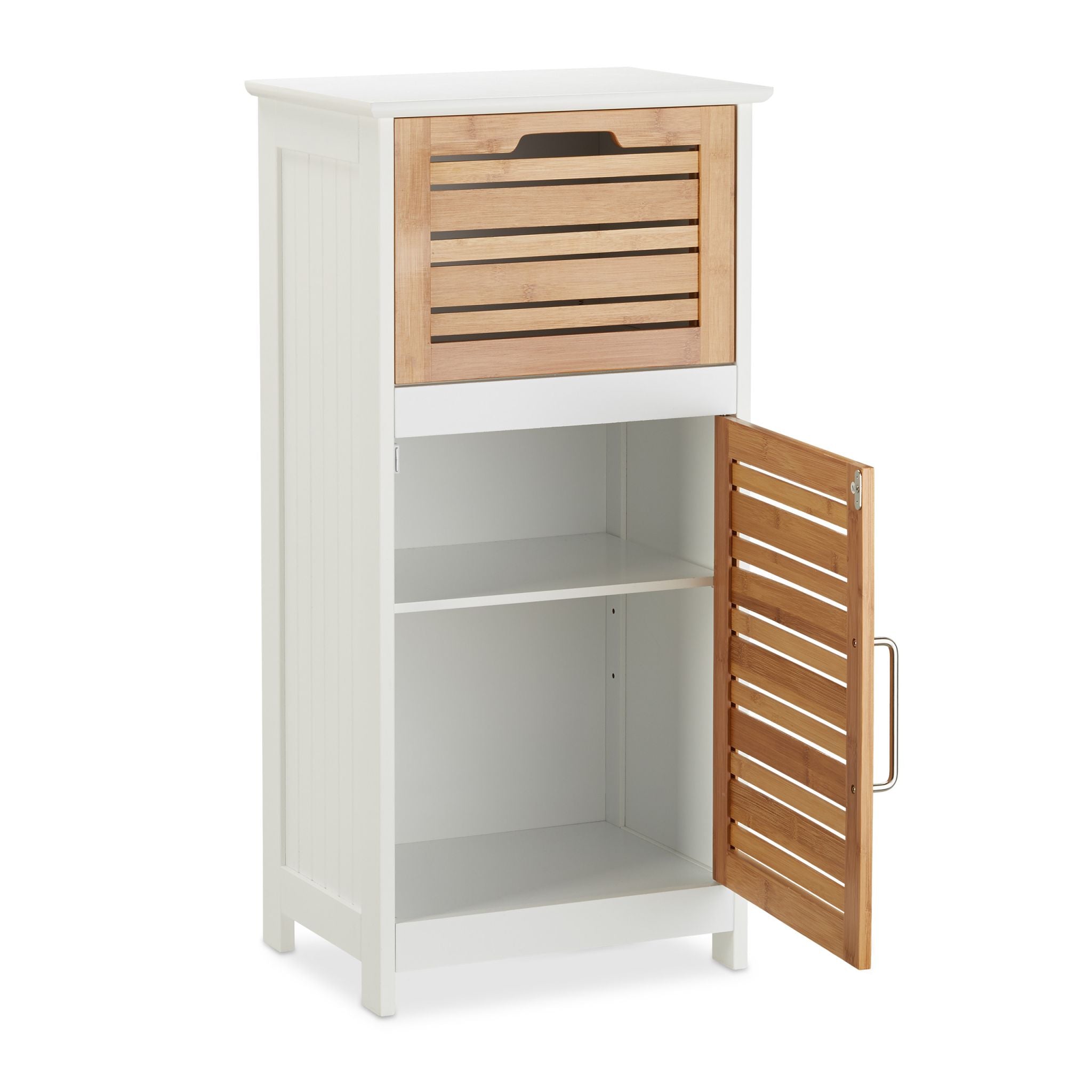 Beistellschrank Bambus in Weiss Weiss-Hellbraun von Relaxdays