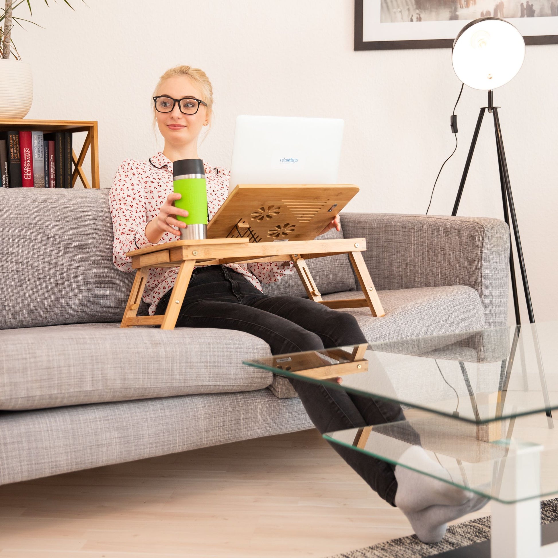 Höhenverstellbarer Laptoptisch Bambus Hellbraun von Relaxdays