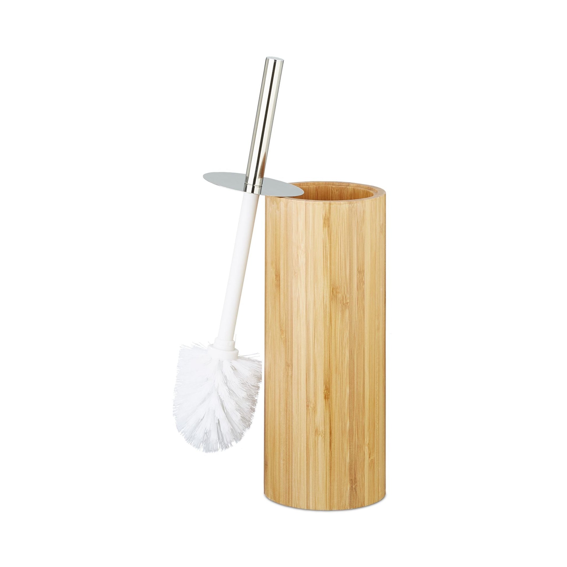 WC-Bürstenhalter Bambus Weiss-Hellbraun-Silber von Relaxdays