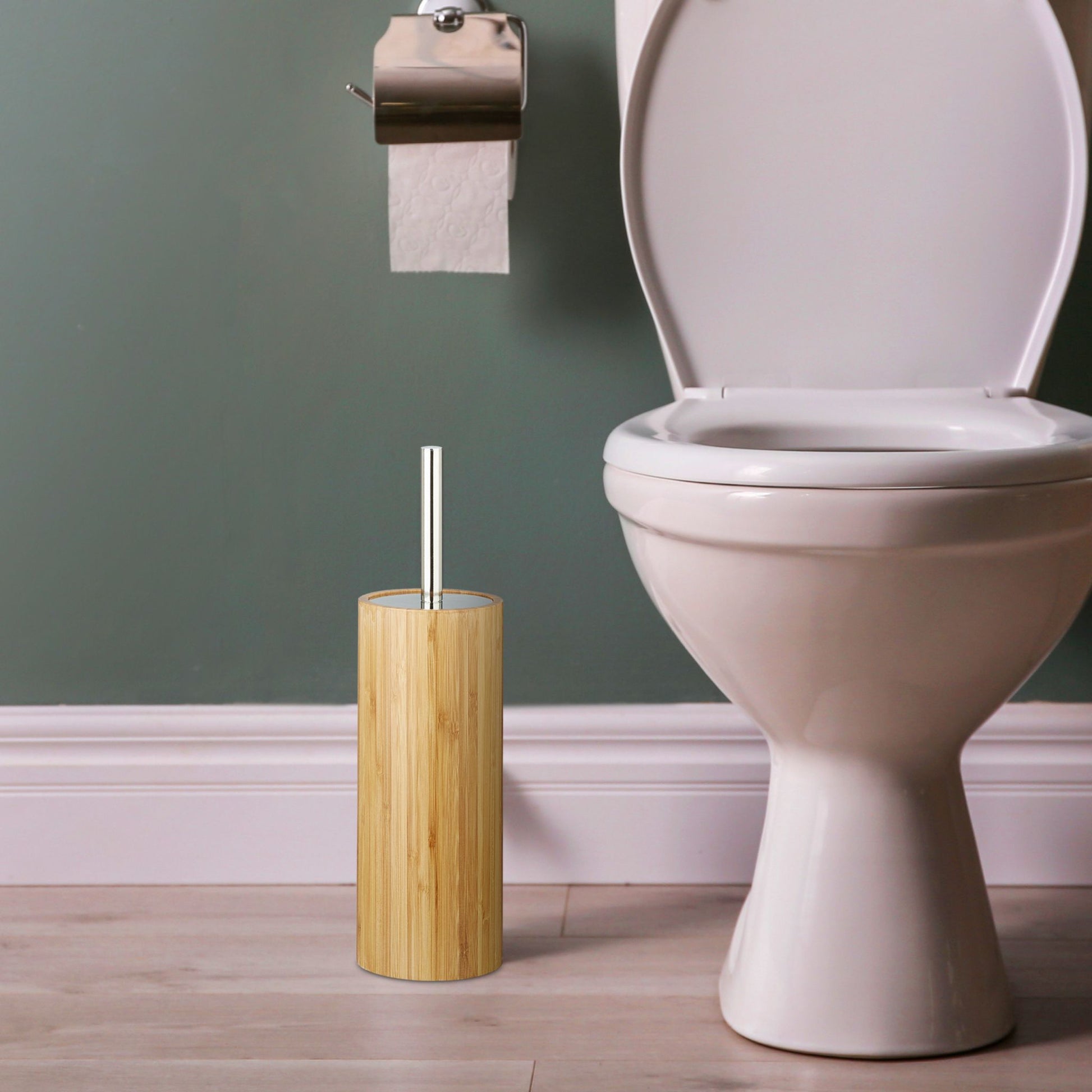 WC-Bürstenhalter Bambus Weiss-Hellbraun-Silber von Relaxdays