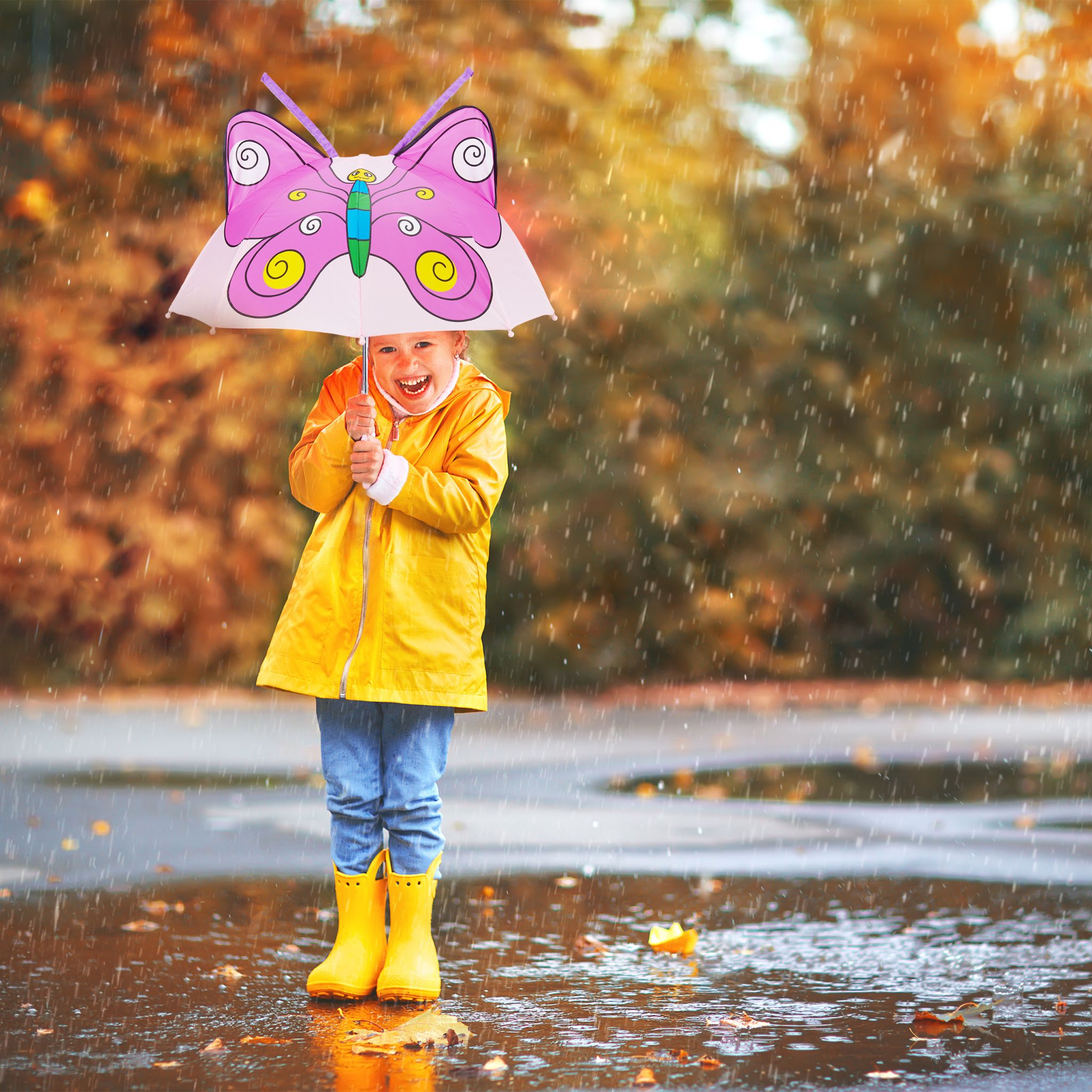 Kinderregenschirm mit 3D Motiv Lila-Pink-Rosa von Relaxdays