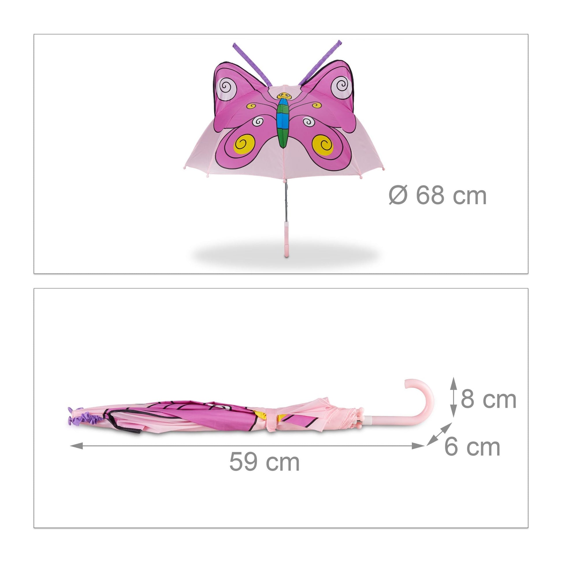Kinderregenschirm mit 3D Motiv Lila-Pink-Rosa von Relaxdays