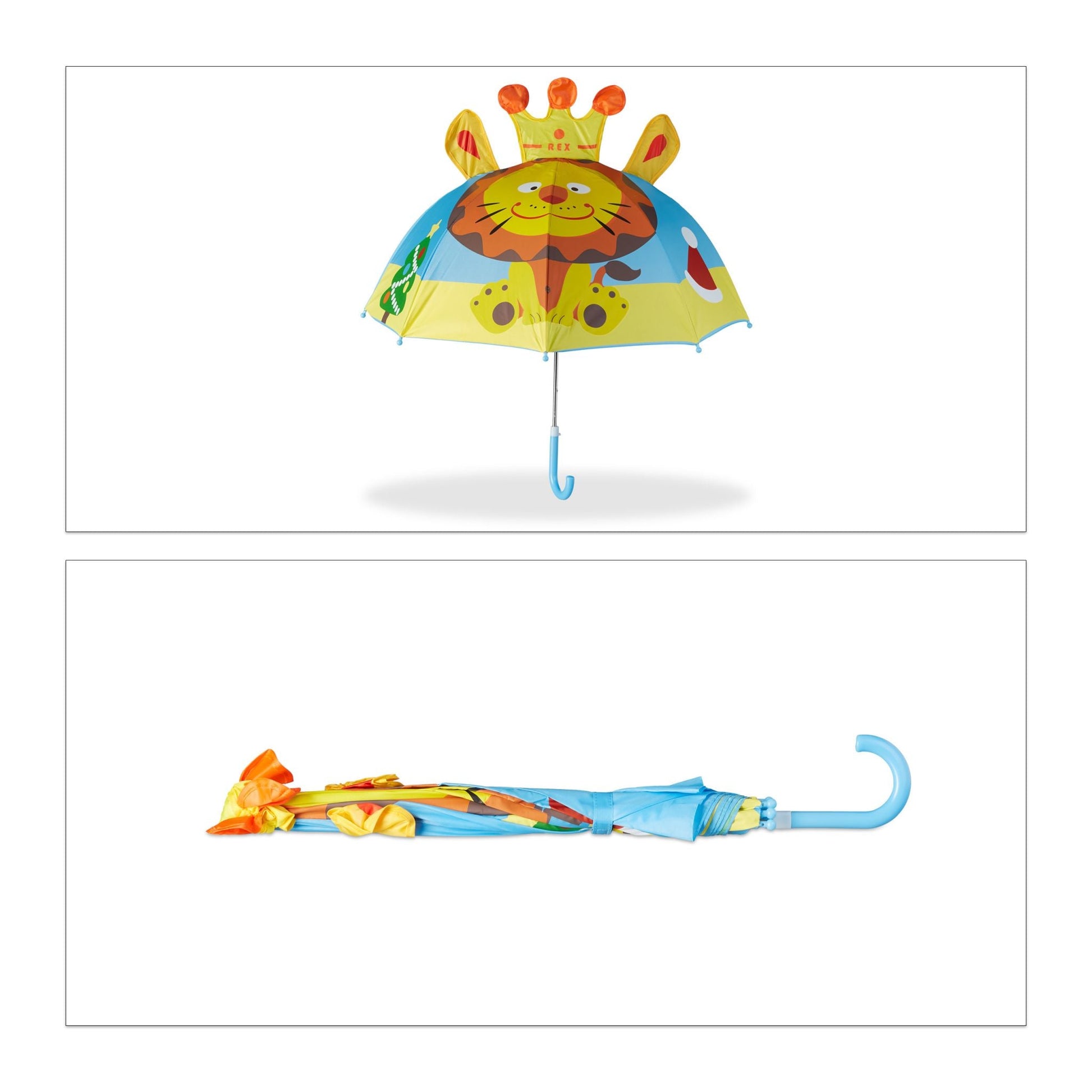 Kinderregenschirm mit 3D Motiv Gelb-Hellblau-Orange von Relaxdays