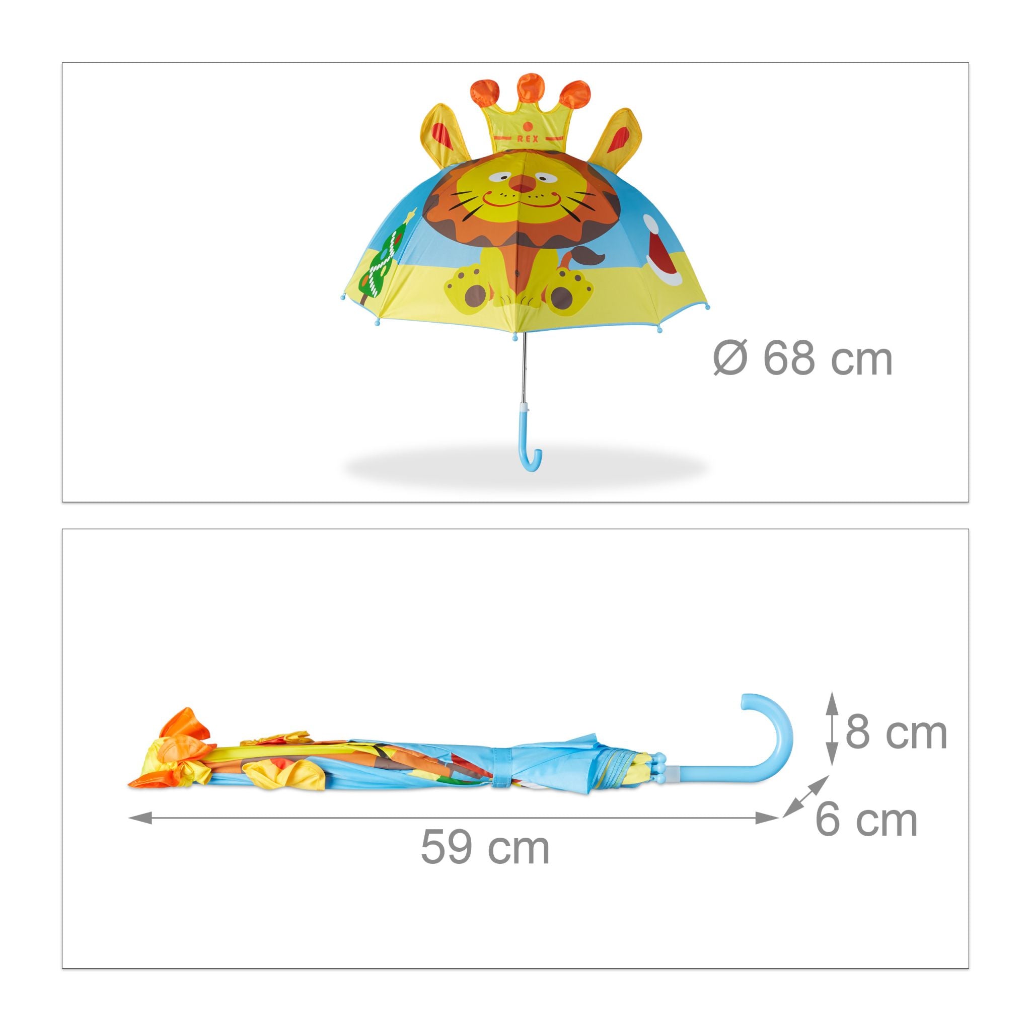 Kinderregenschirm mit 3D Motiv Gelb-Hellblau-Orange von Relaxdays