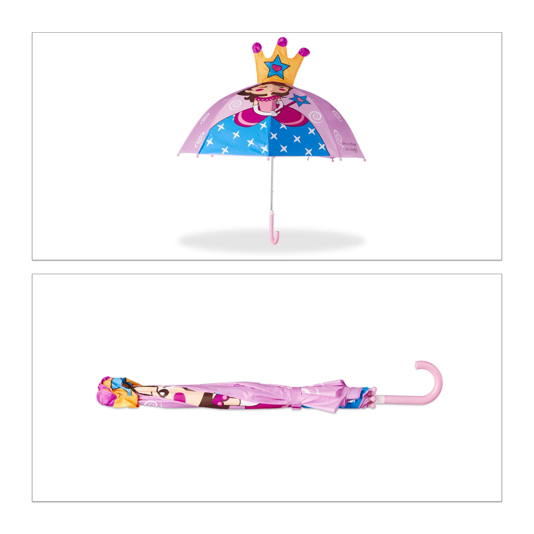 Kinderregenschirm mit 3D Motiv Gelb-Hellblau-Rosa von Relaxdays