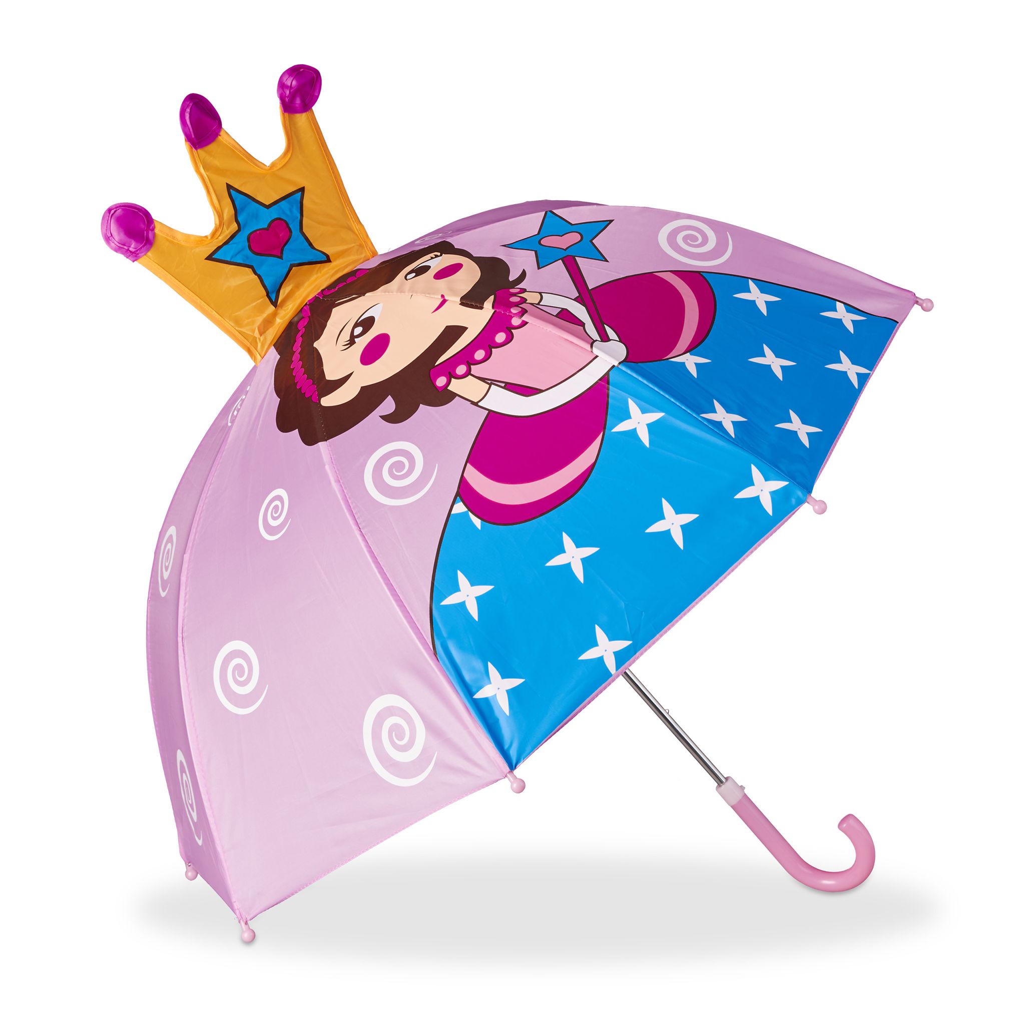 Kinderregenschirm mit 3D Motiv Gelb-Hellblau-Rosa von Relaxdays