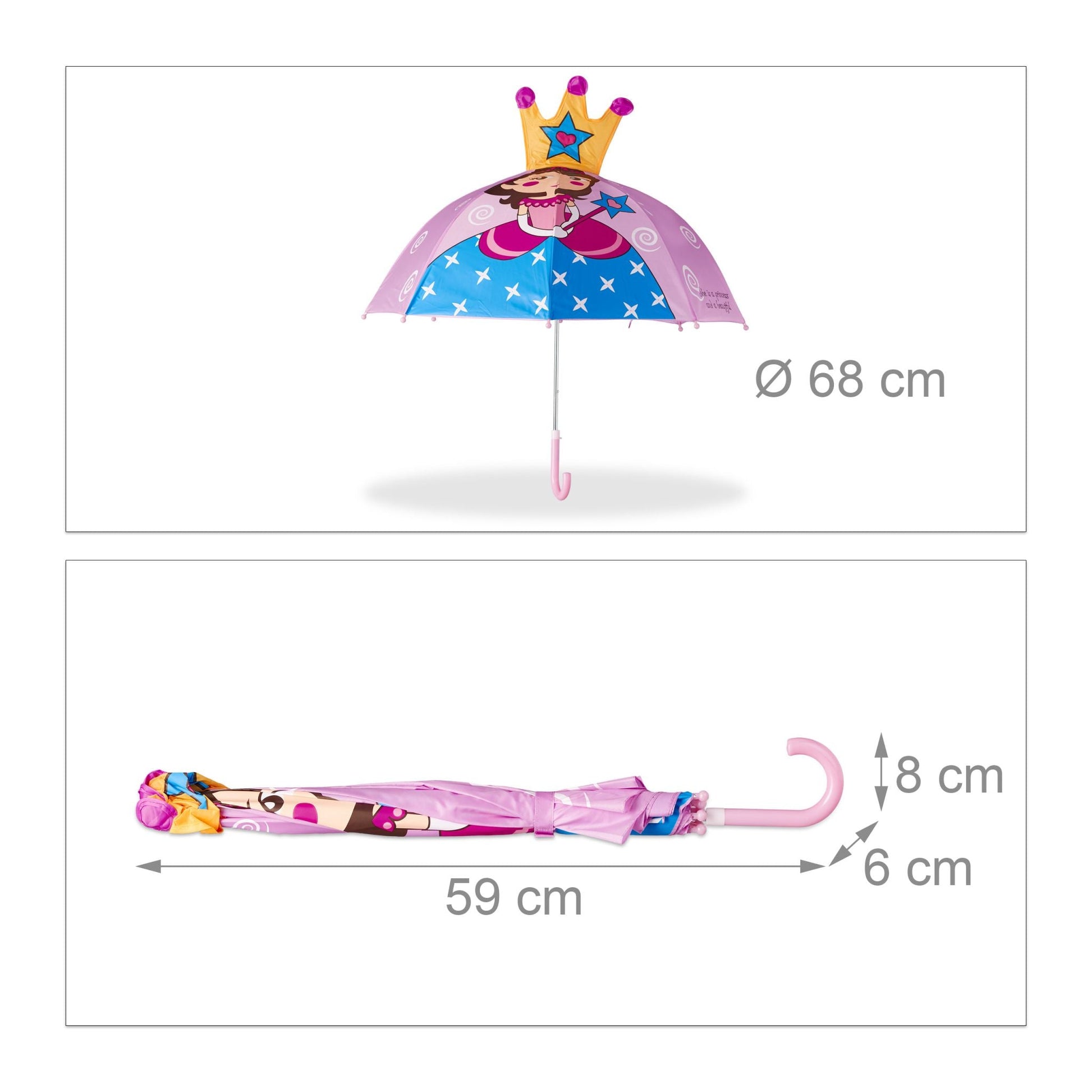 Kinderregenschirm mit 3D Motiv Gelb-Hellblau-Rosa von Relaxdays