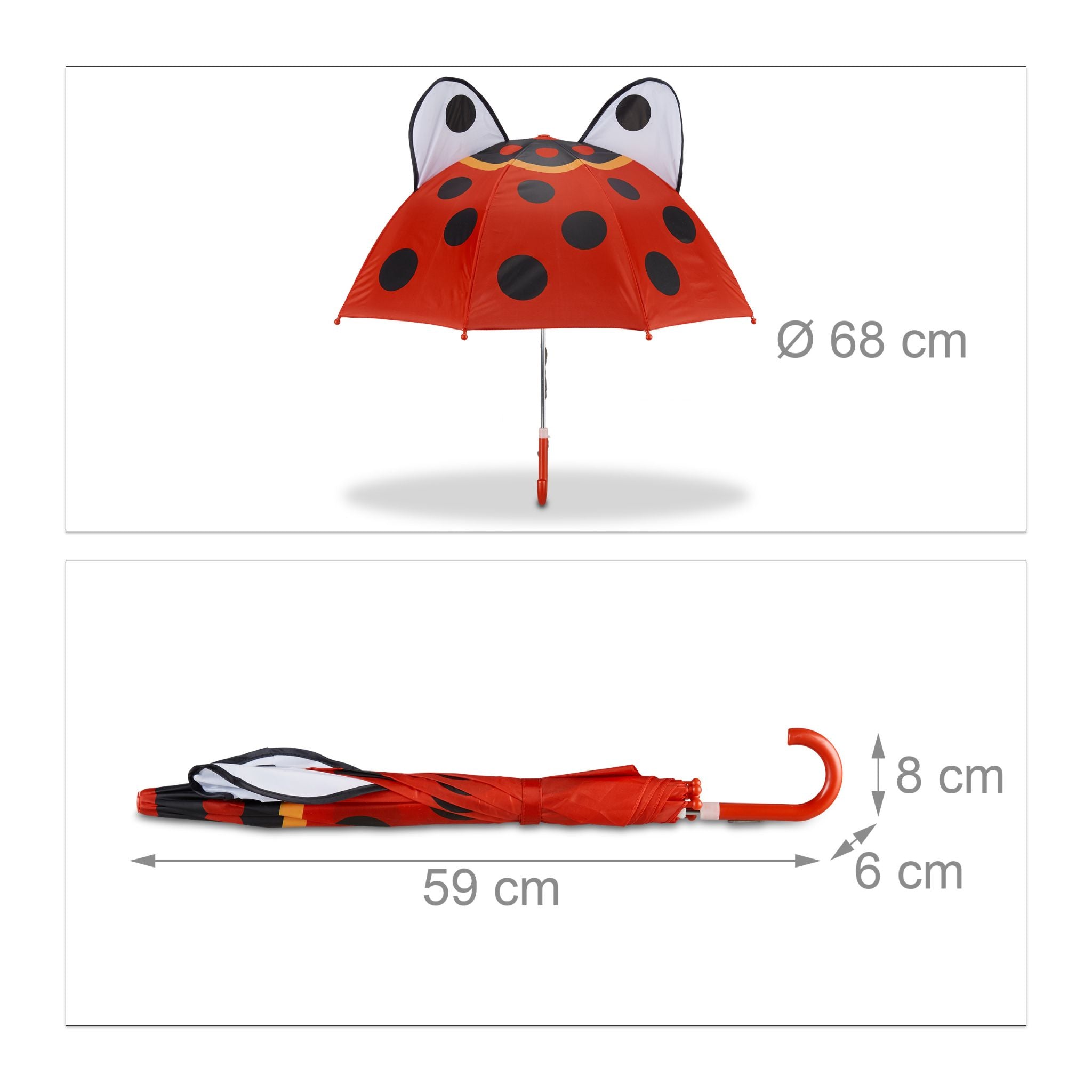 Kinderregenschirm mit 3D Motiv Weiss-Rot-Schwarz von Relaxdays