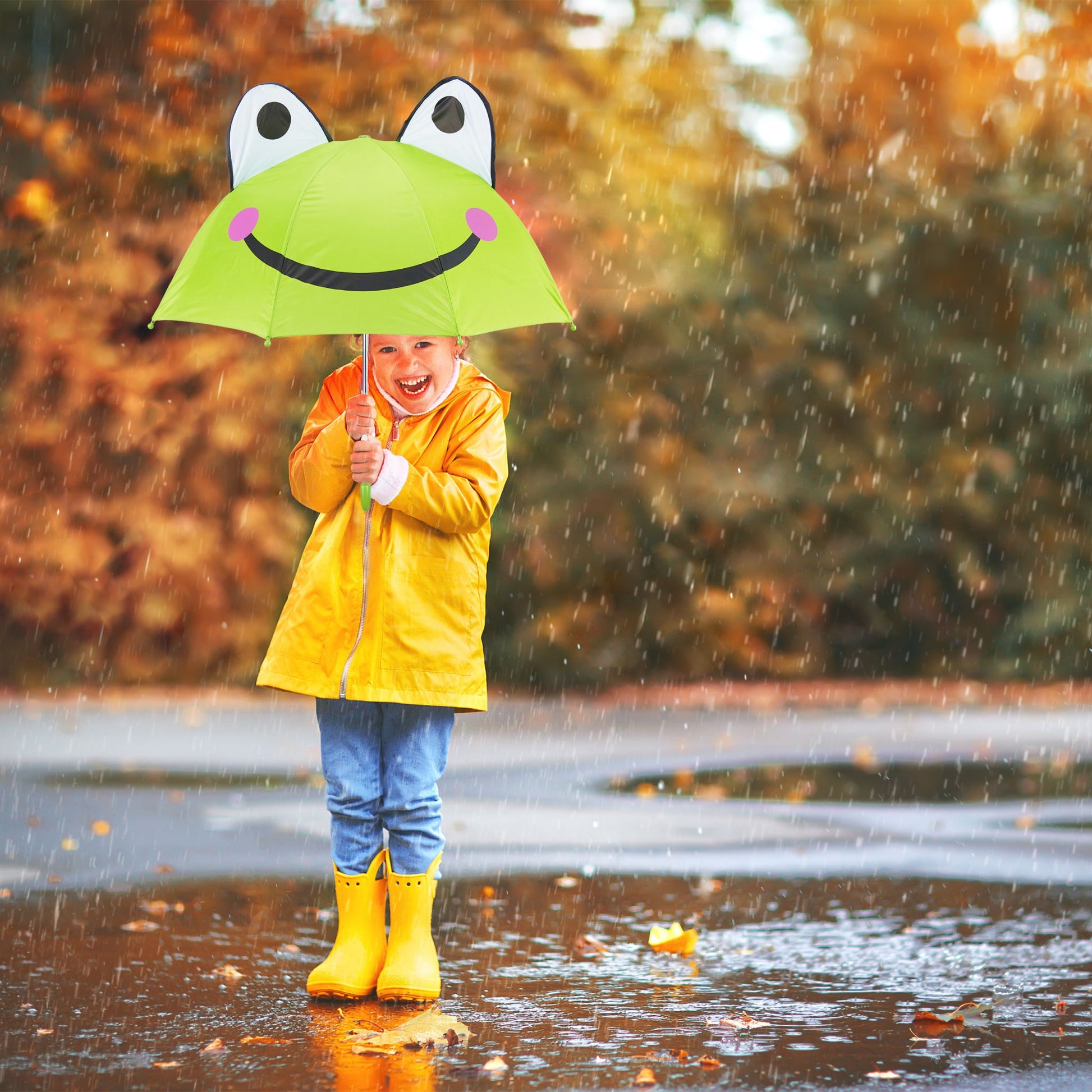Kinderregenschirm mit 3D Motiv Weiss-Grün-Schwarz von Relaxdays