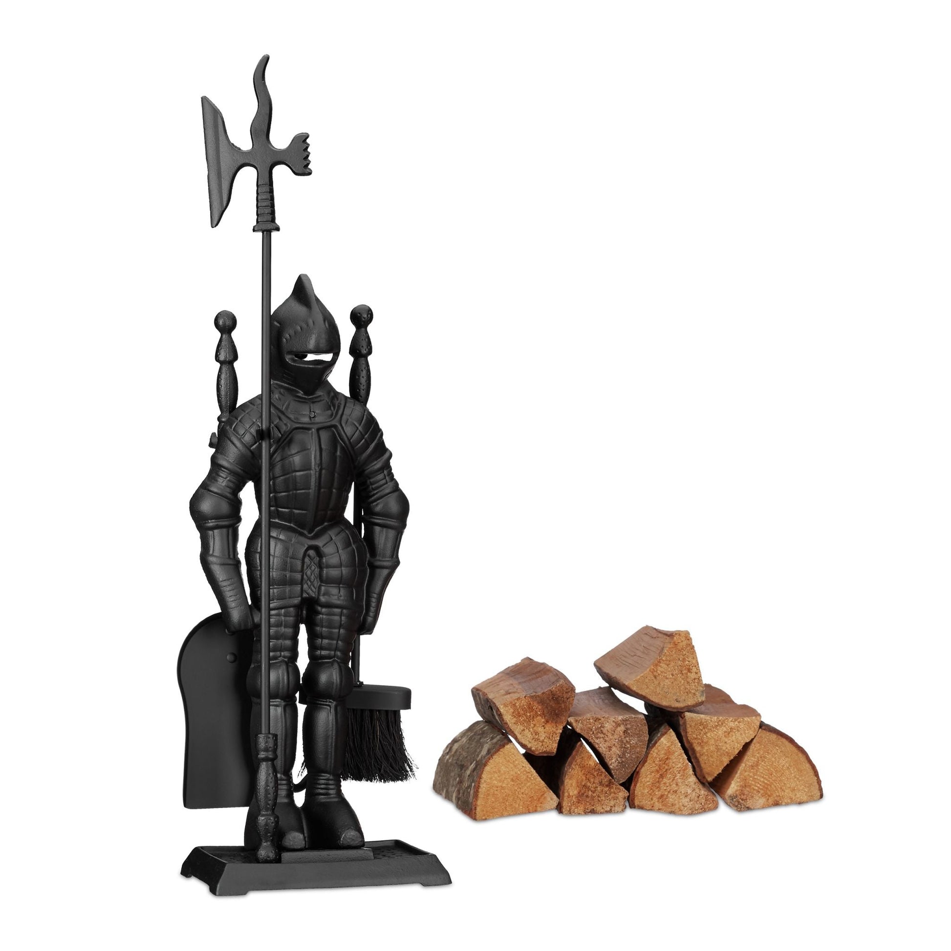 Kaminbesteck Ritter Gusseisen 4 teilig Schwarz von Relaxdays