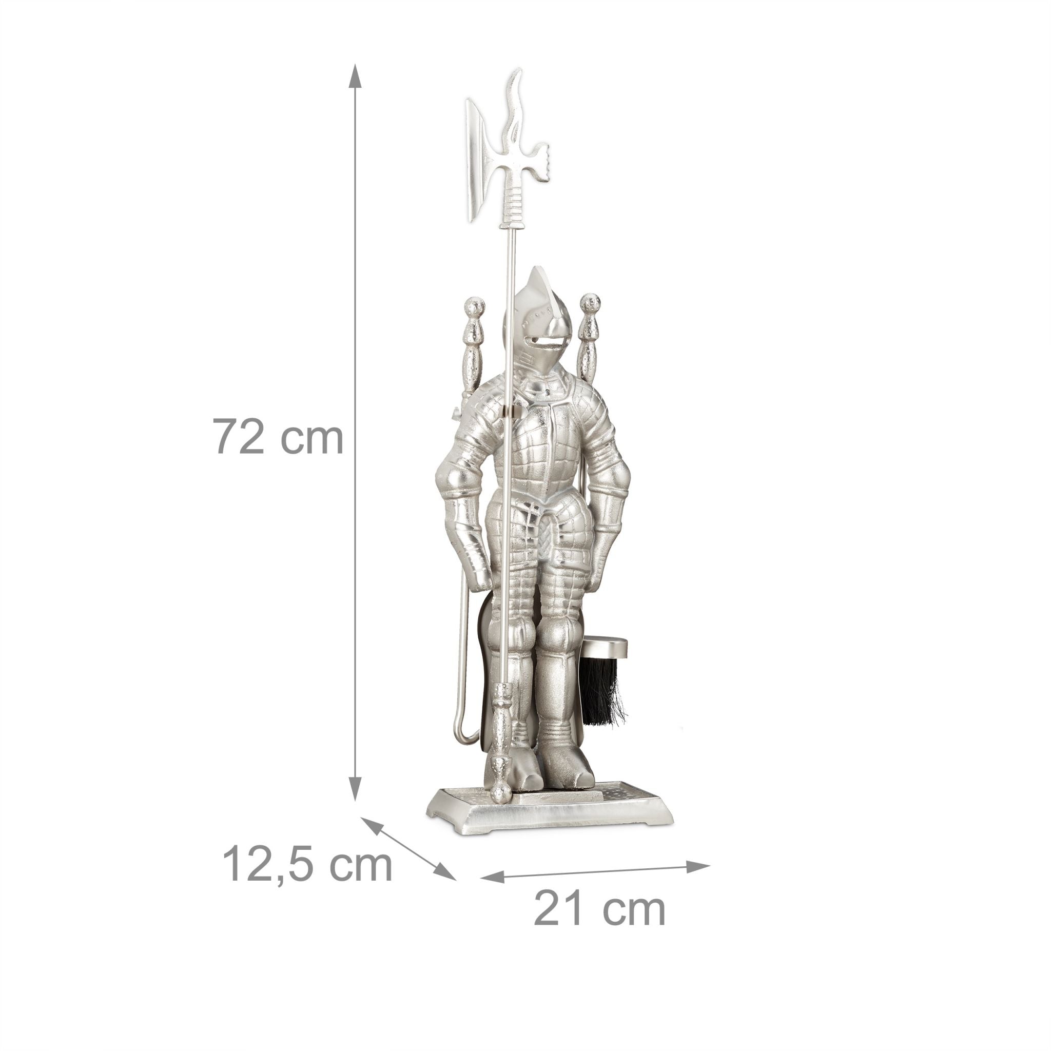 Kaminbesteck Ritter Gusseisen 4 teilig Schwarz-Silber von Relaxdays