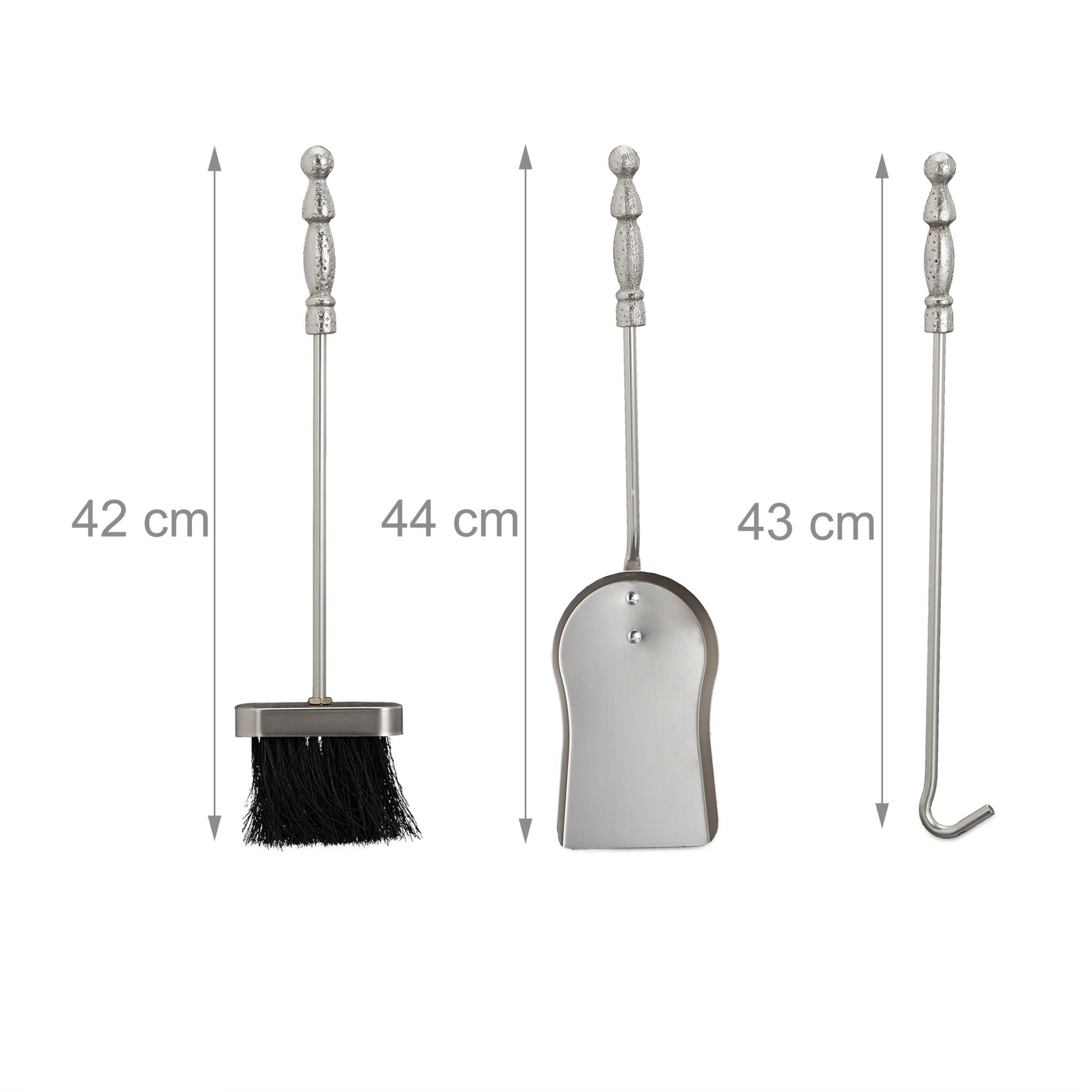 Kaminbesteck Ritter Gusseisen 4 teilig Schwarz-Silber von Relaxdays
