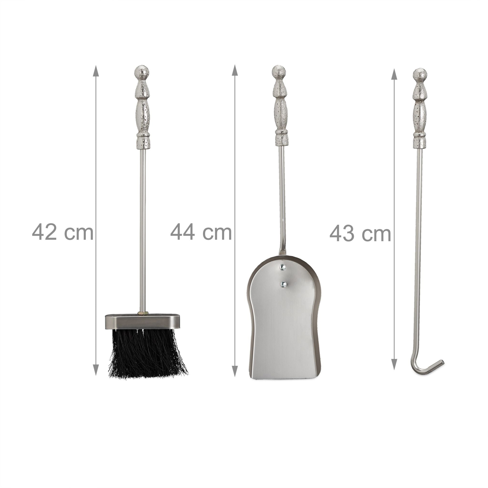 Kaminbesteck Ritter Gusseisen 4 teilig Schwarz-Silber von Relaxdays