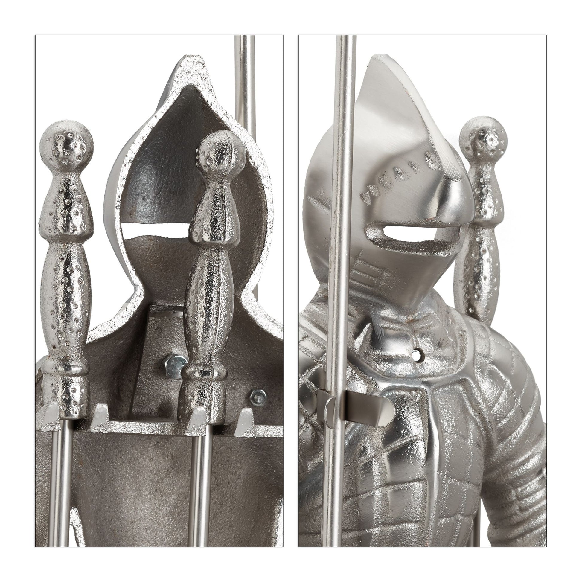 Kaminbesteck Ritter Gusseisen 4 teilig Schwarz-Silber von Relaxdays