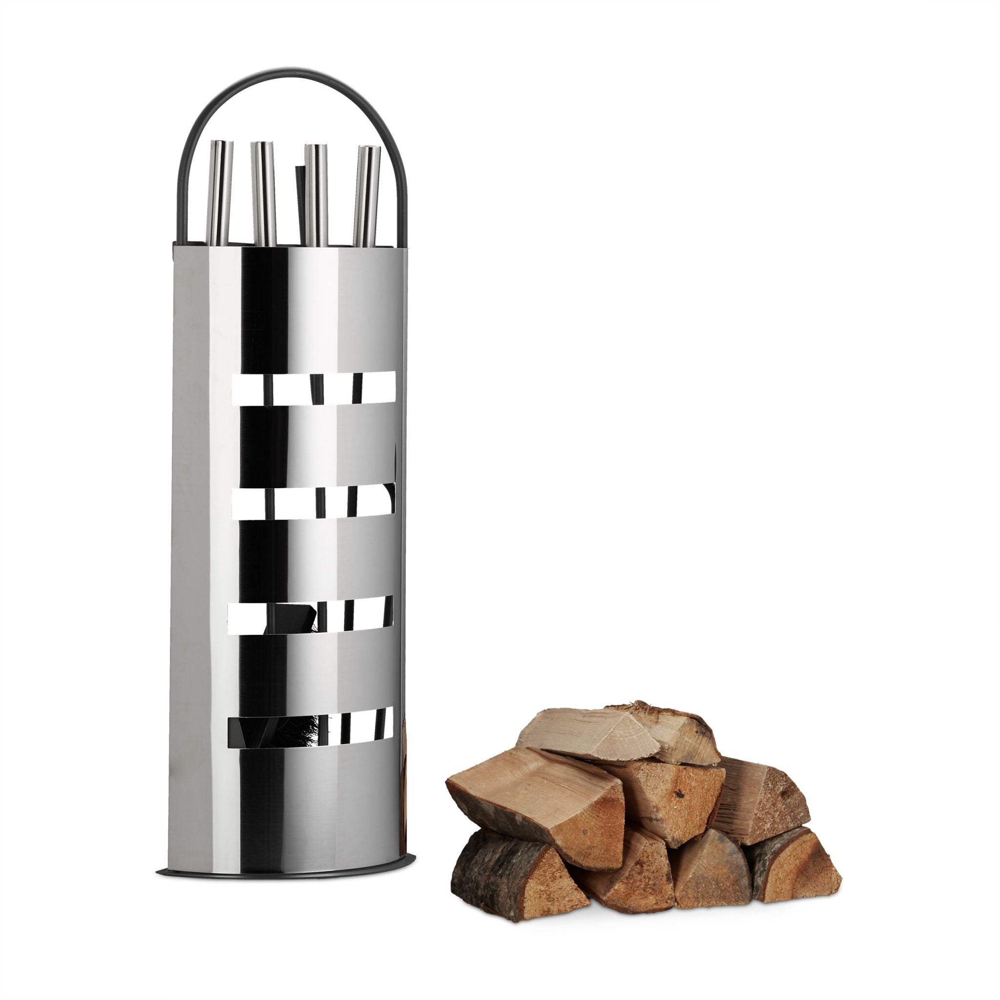 Kaminbesteck modern 5 teilig Schwarz-Silber von Relaxdays