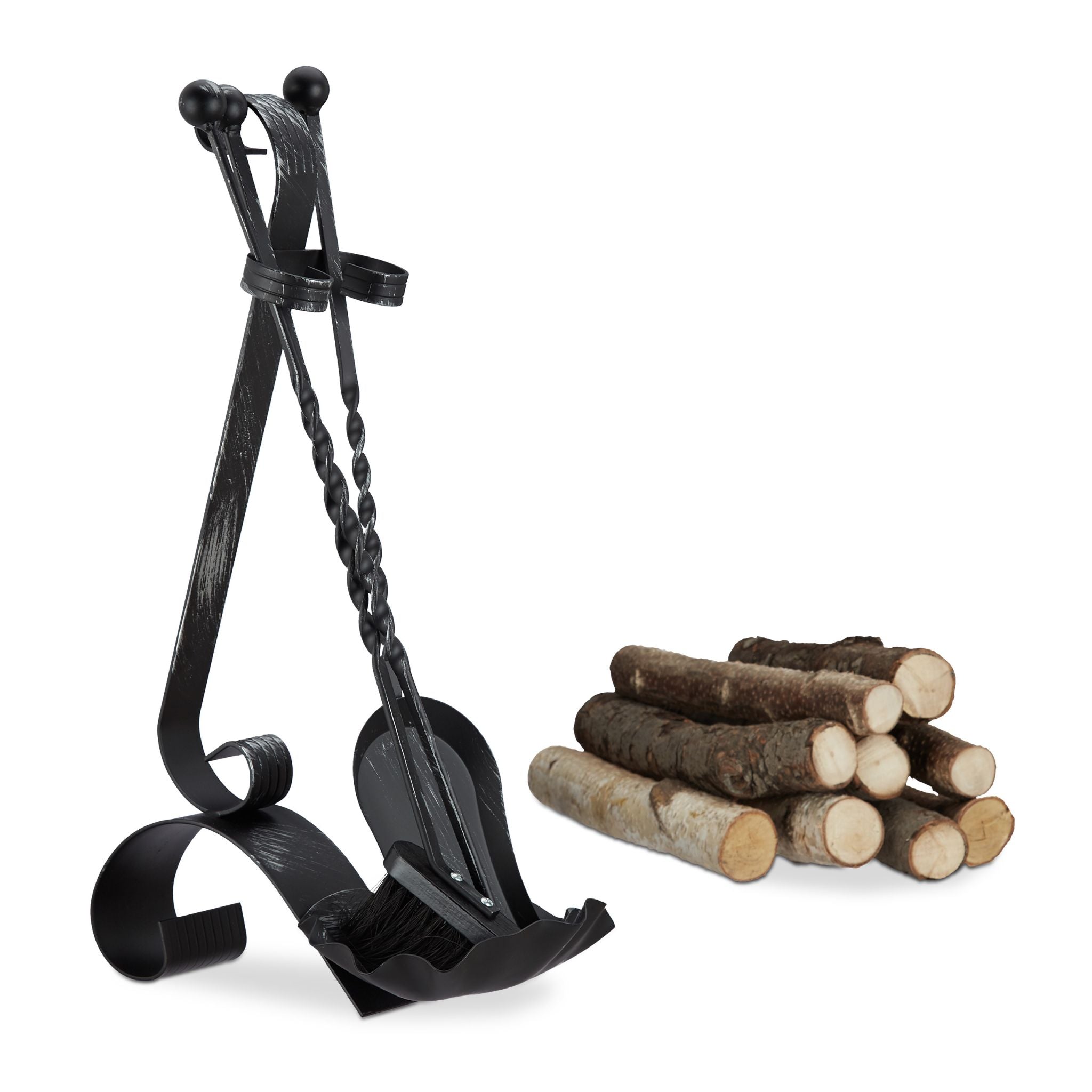 Kaminbesteck antik 4-teilig Schwarz von Relaxdays