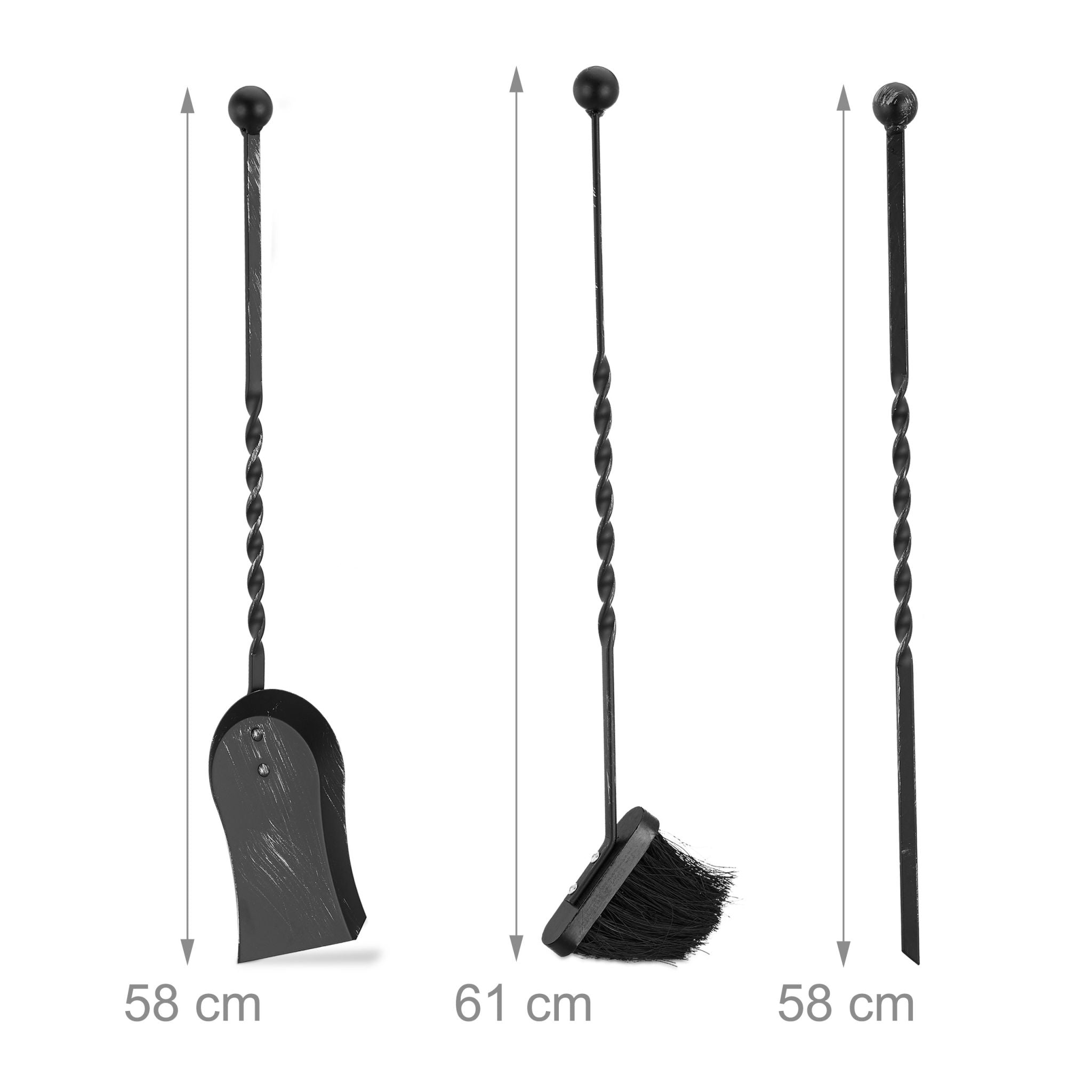 Kaminbesteck antik 4-teilig Schwarz von Relaxdays