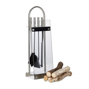 Kaminbesteck Edelstahl modern 5 teilig Schwarz-Silber-Transparent von Relaxdays
