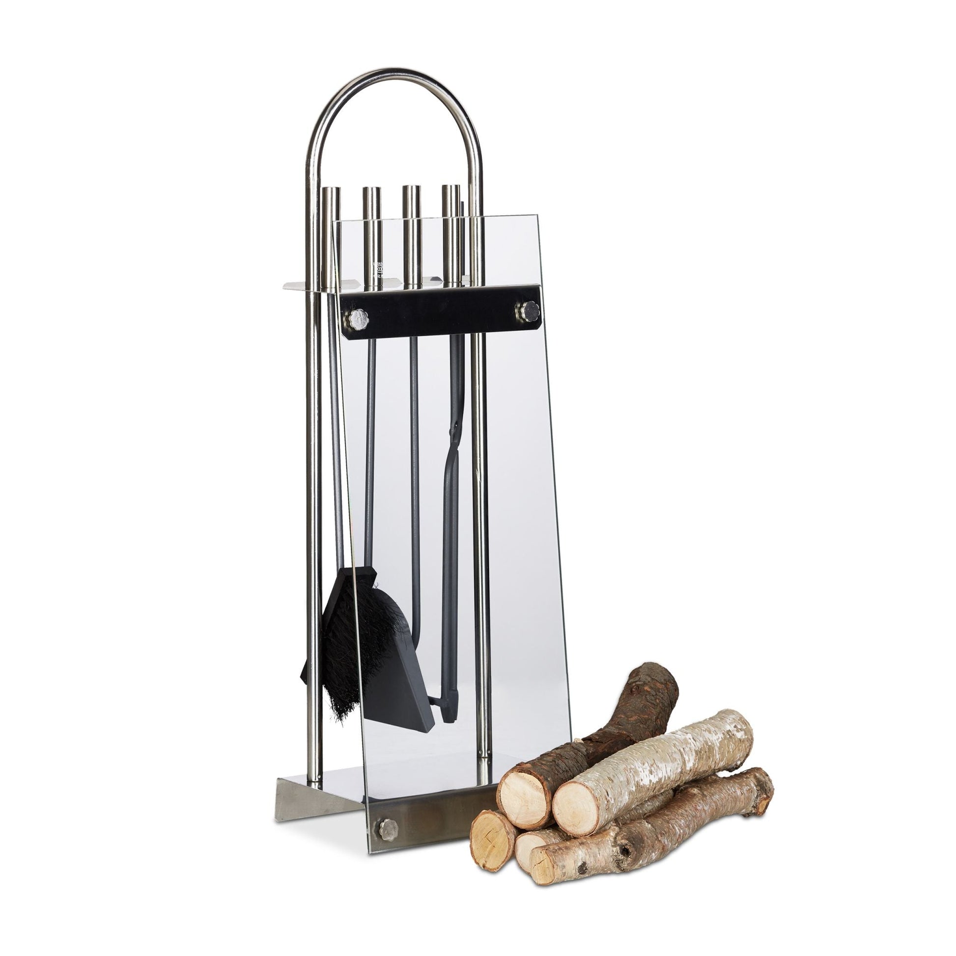 Kaminbesteck Edelstahl modern 5 teilig Schwarz-Silber-Transparent von Relaxdays