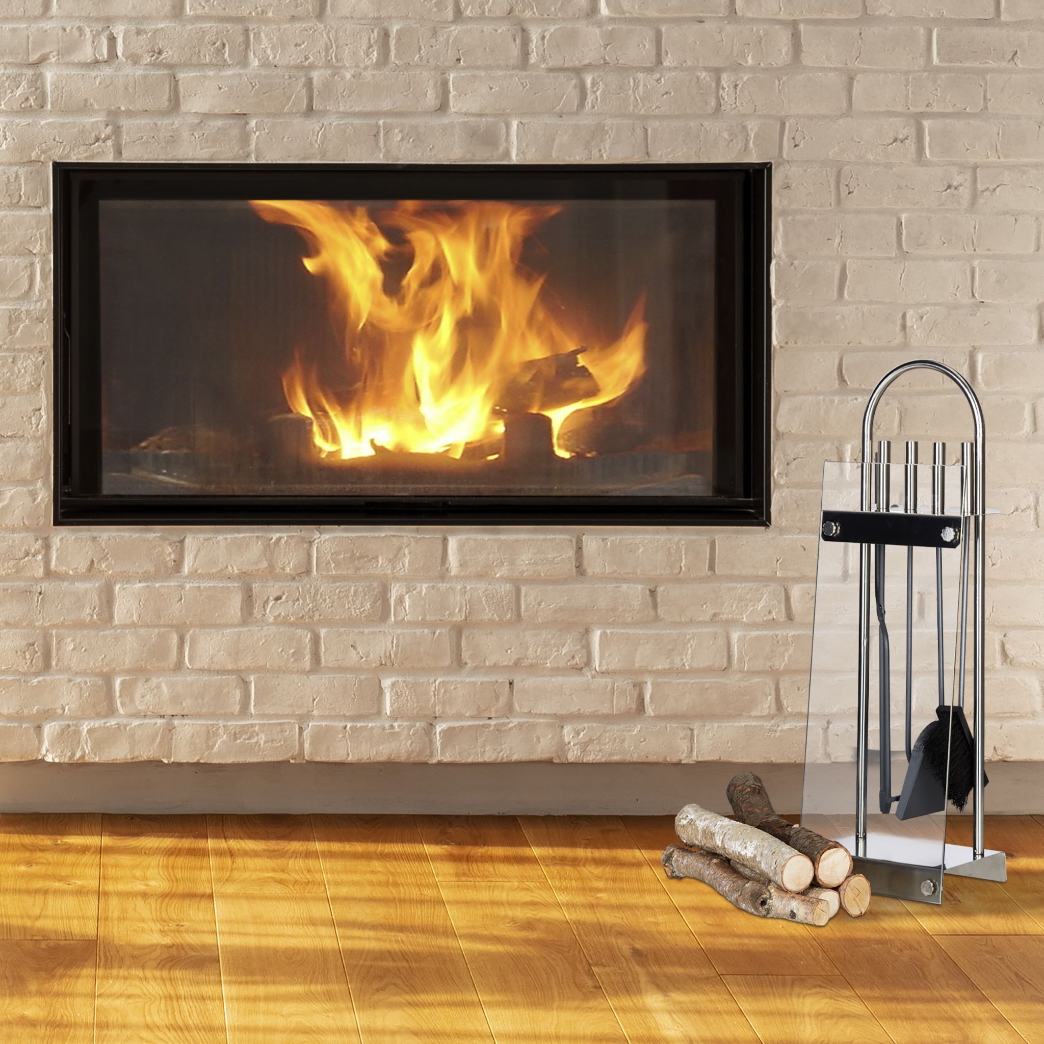 Kaminbesteck Edelstahl modern 5 teilig Schwarz-Silber-Transparent von Relaxdays