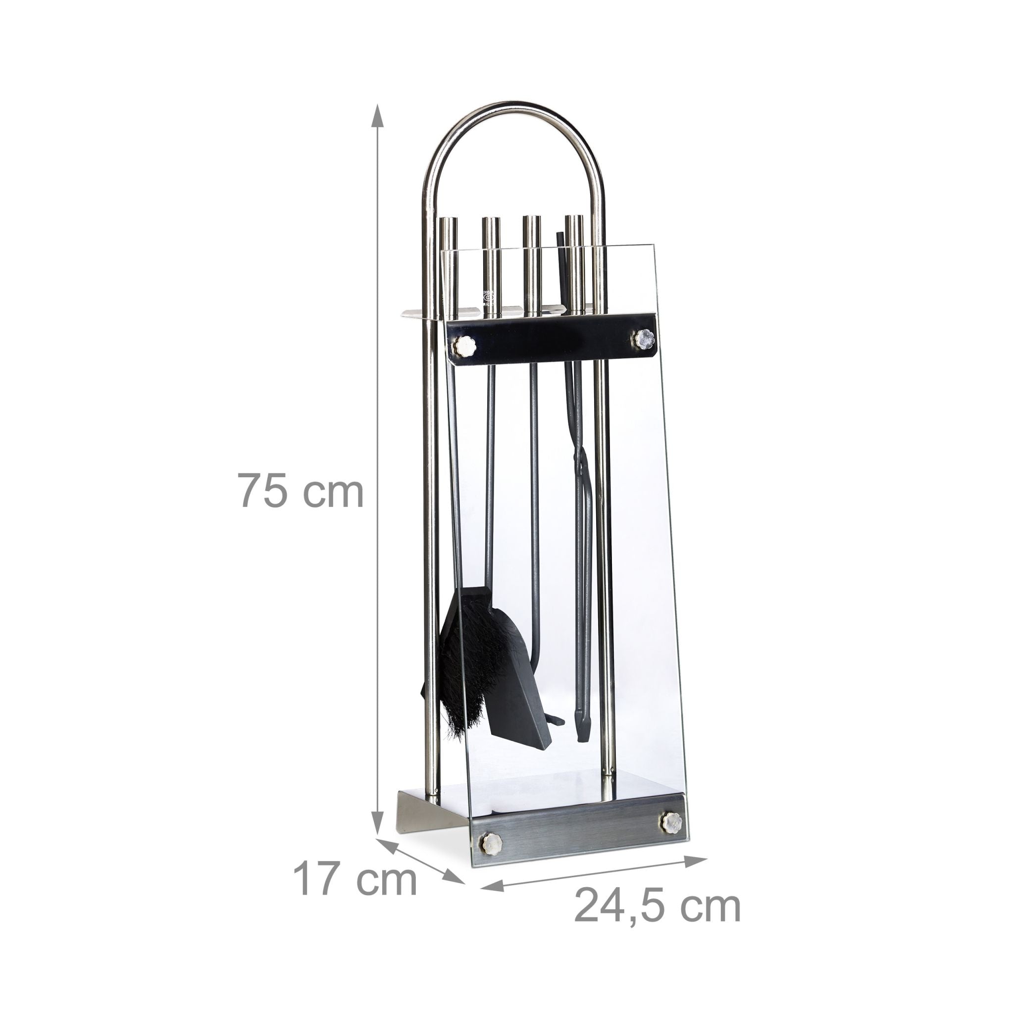 Kaminbesteck Edelstahl modern 5 teilig Schwarz-Silber-Transparent von Relaxdays