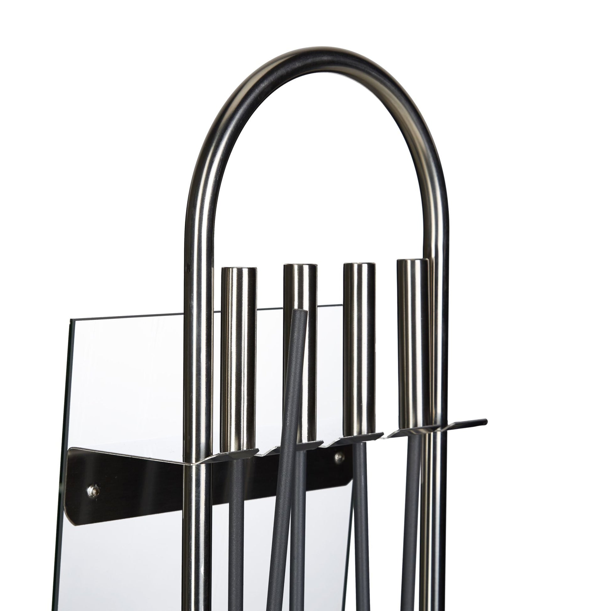 Kaminbesteck Edelstahl modern 5 teilig Schwarz-Silber-Transparent von Relaxdays