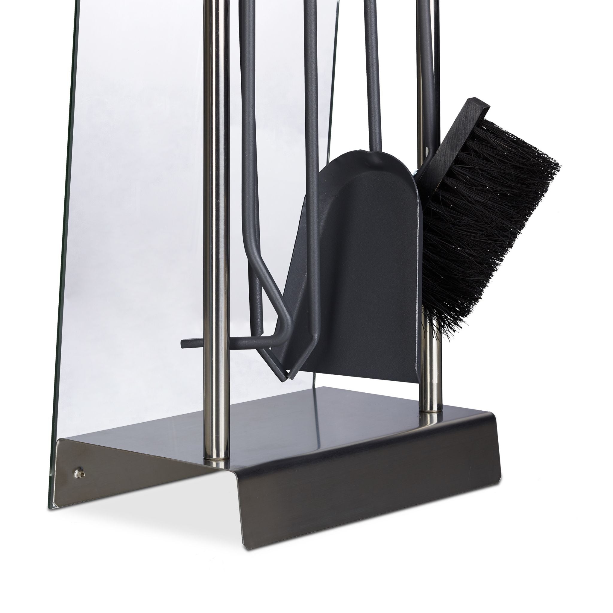 Kaminbesteck Edelstahl modern 5 teilig Schwarz-Silber-Transparent von Relaxdays