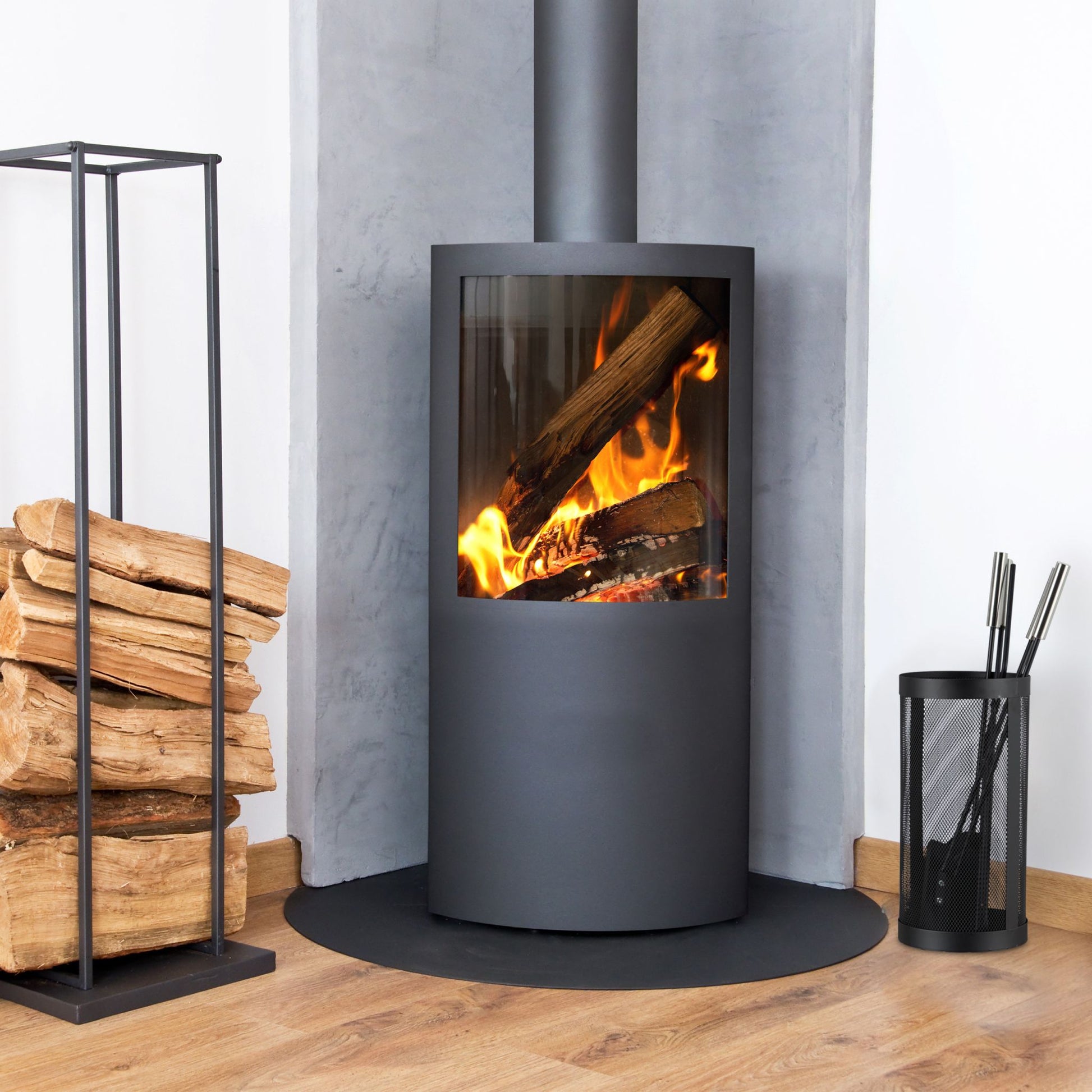 Kaminbesteck 5-teilig Eimer Schwarz-Silber von Relaxdays