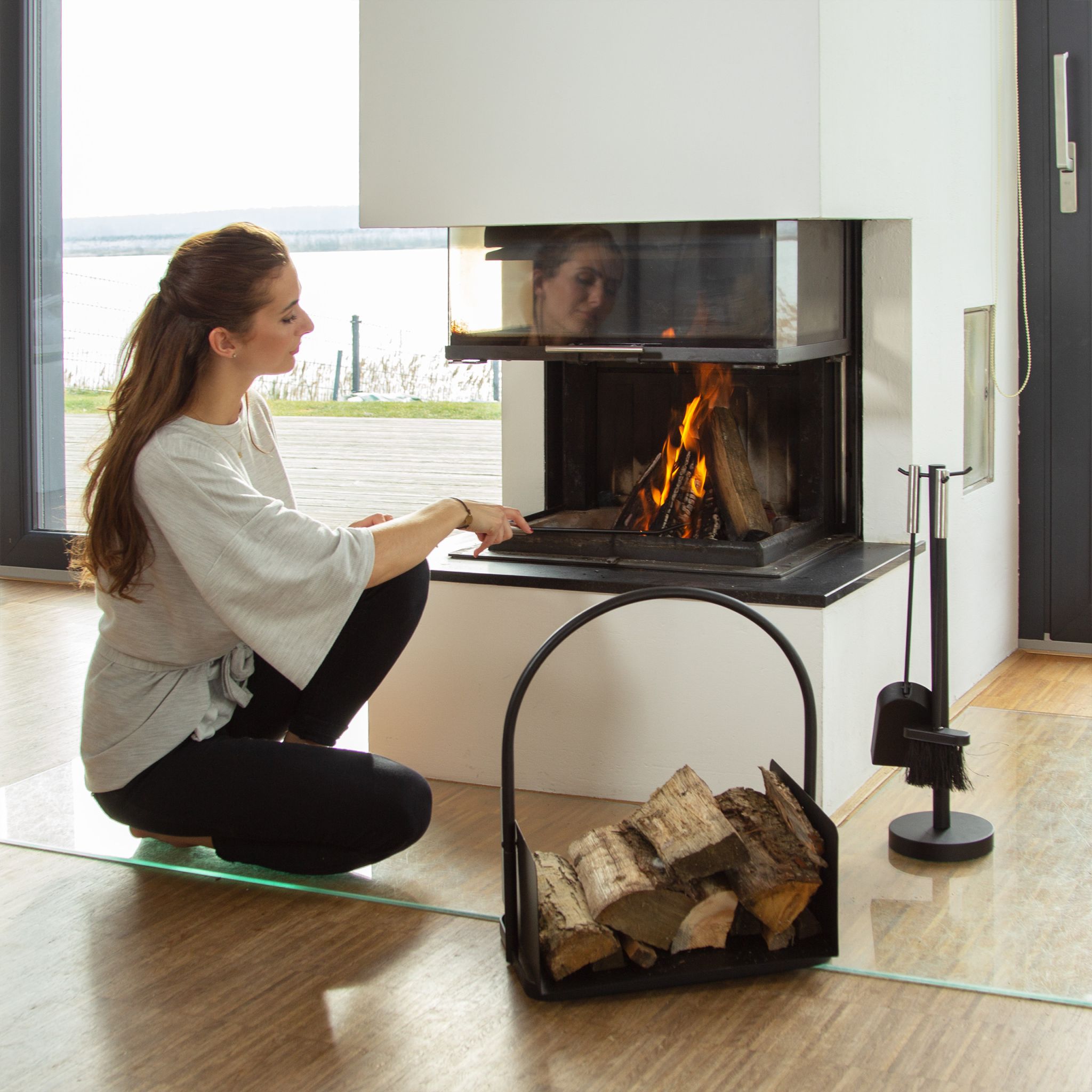 Kaminholzkorb schwarz Schwarz von Relaxdays
