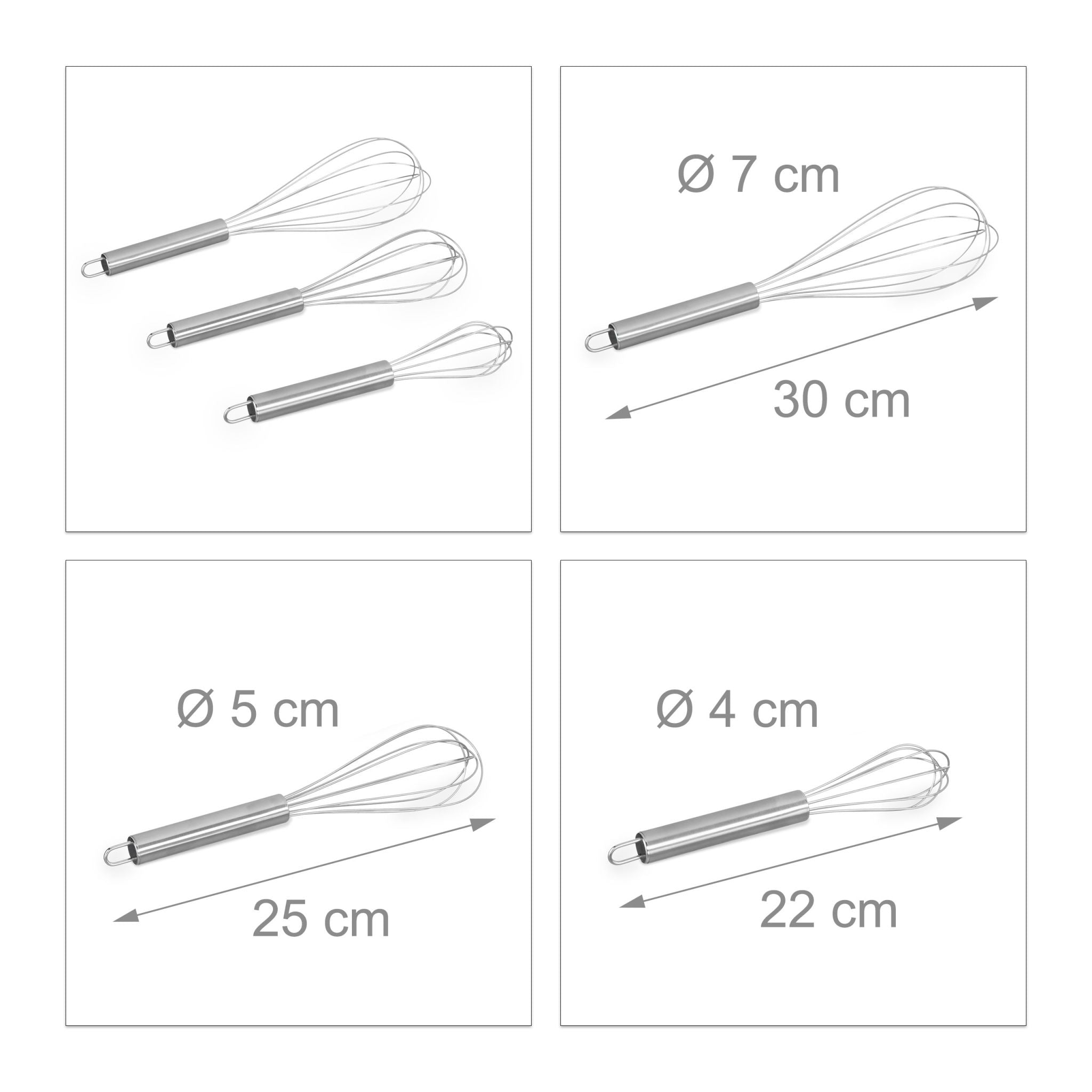 Schneebesen Set Edelstahl Silber von Relaxdays