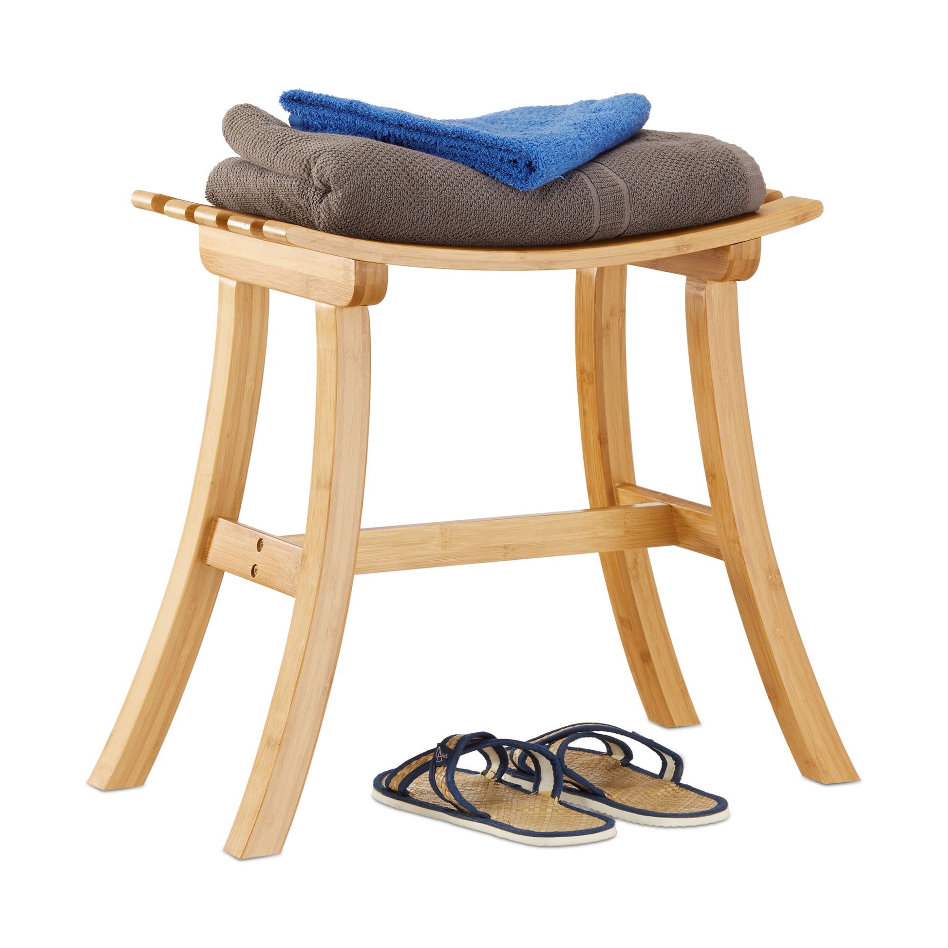 Geschwungener Hocker Bambus Hellbraun von Relaxdays