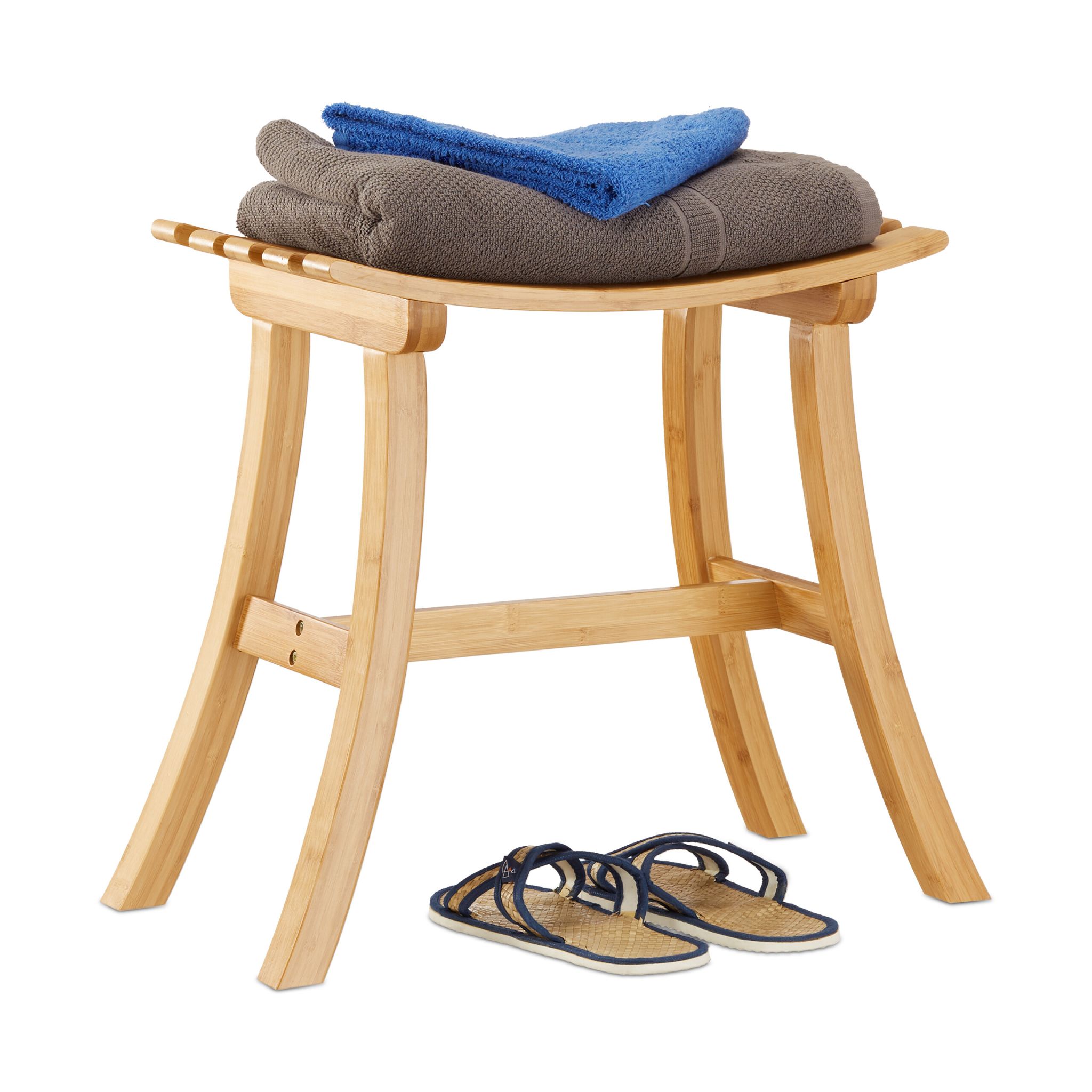 Geschwungener Hocker Bambus Hellbraun von Relaxdays