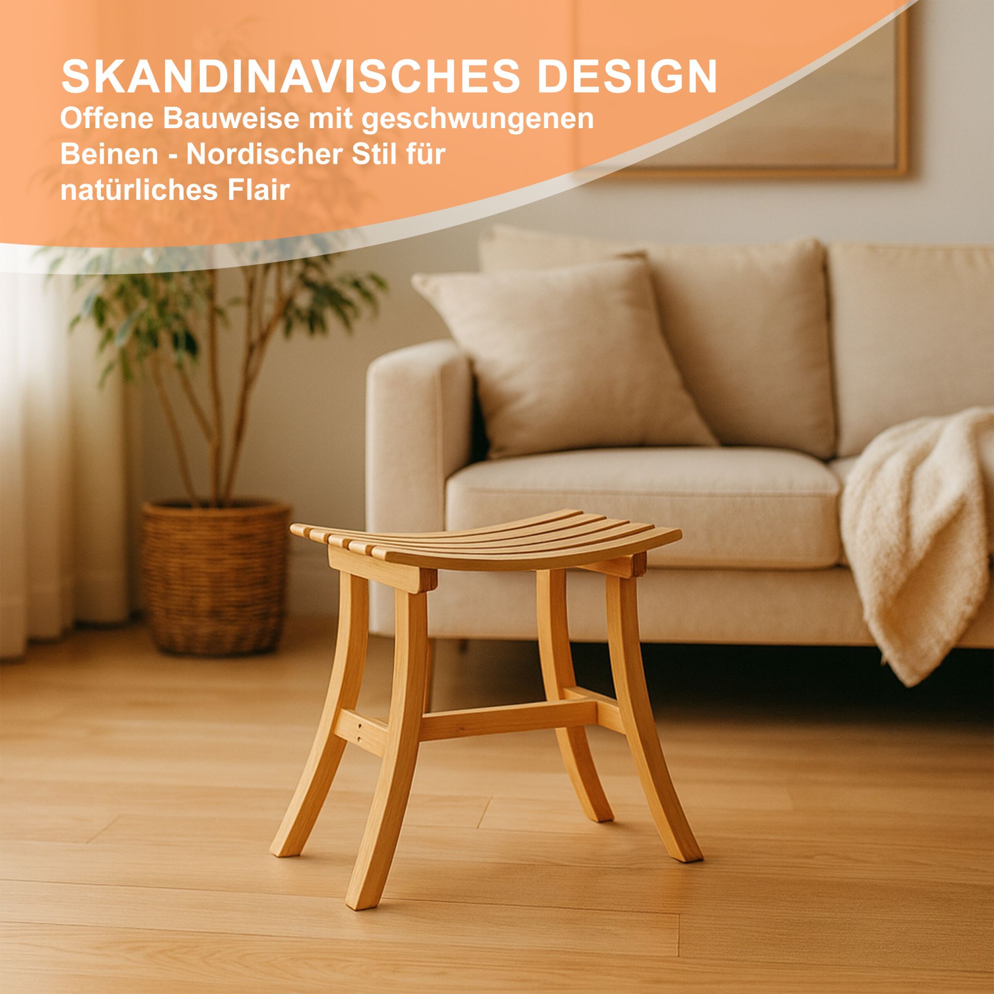 Geschwungener Hocker Bambus Hellbraun von Relaxdays