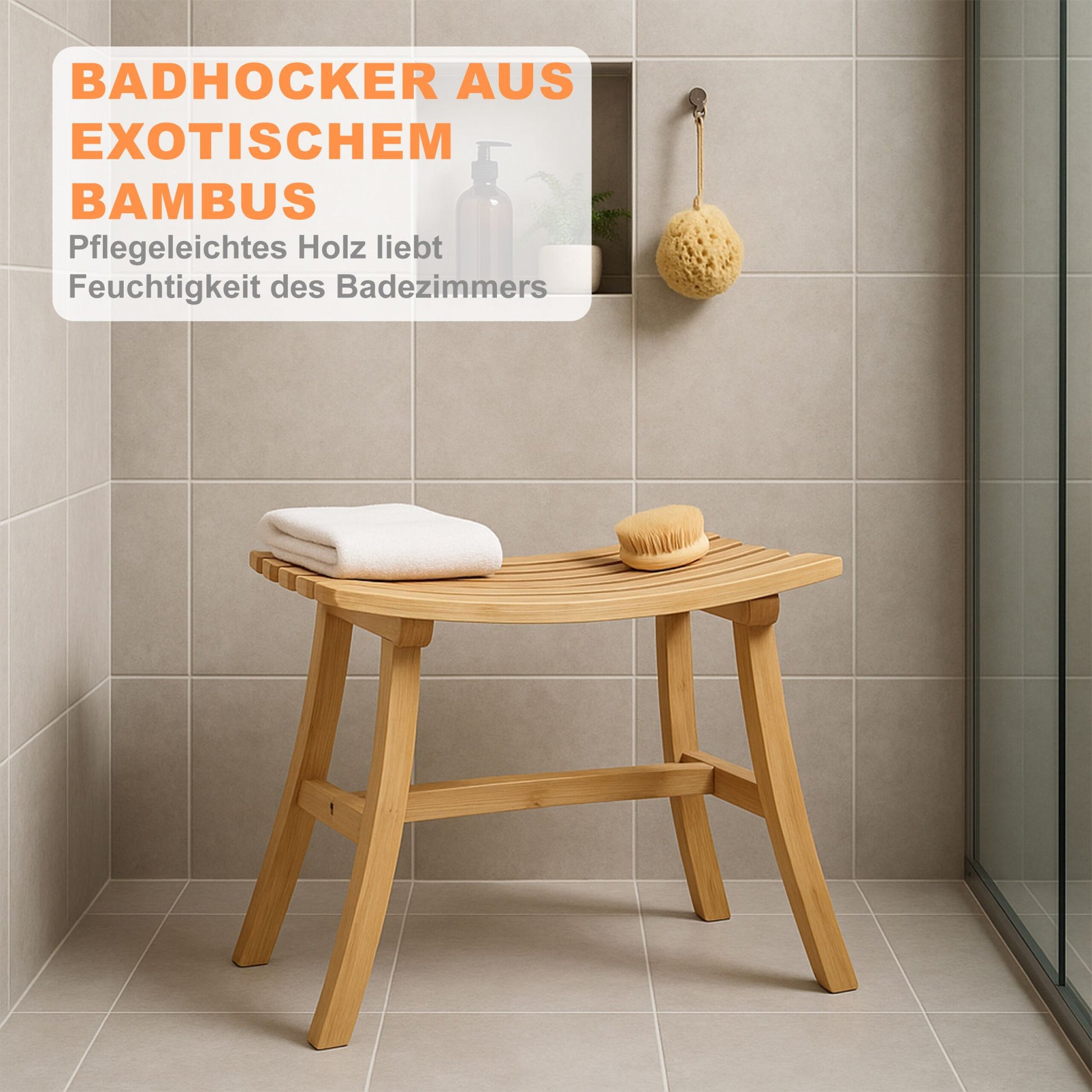 Geschwungener Hocker Bambus Hellbraun von Relaxdays