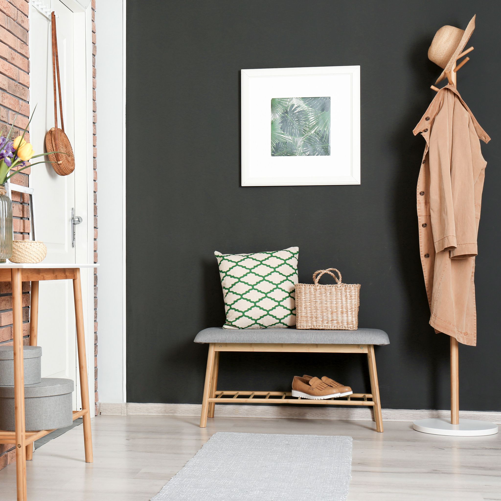 Schuhbank Bambus mit Polster Hellbraun-Grau von Relaxdays