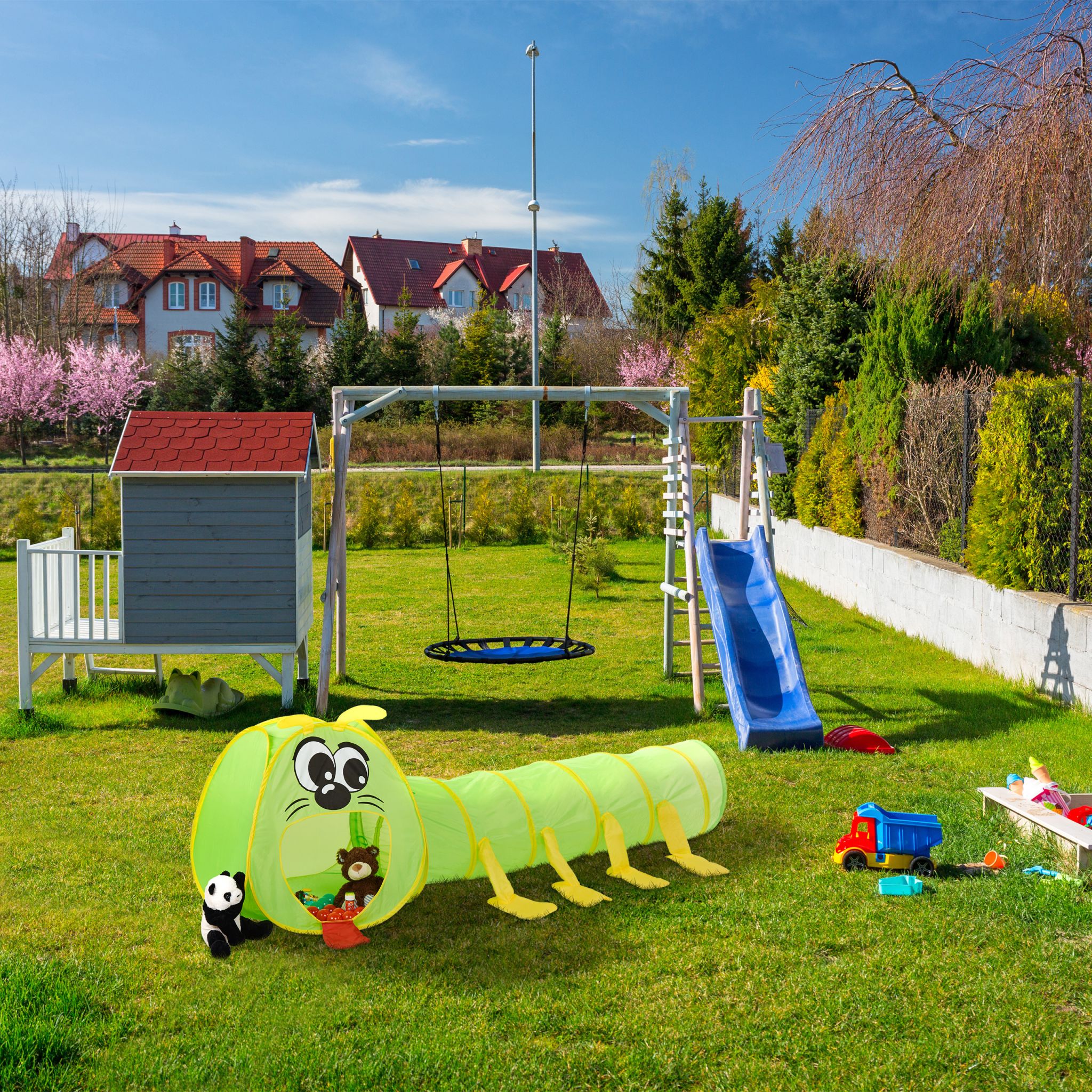 Kinder Krabbeltunnel Raupe Gelb-Grün-Schwarz von Relaxdays