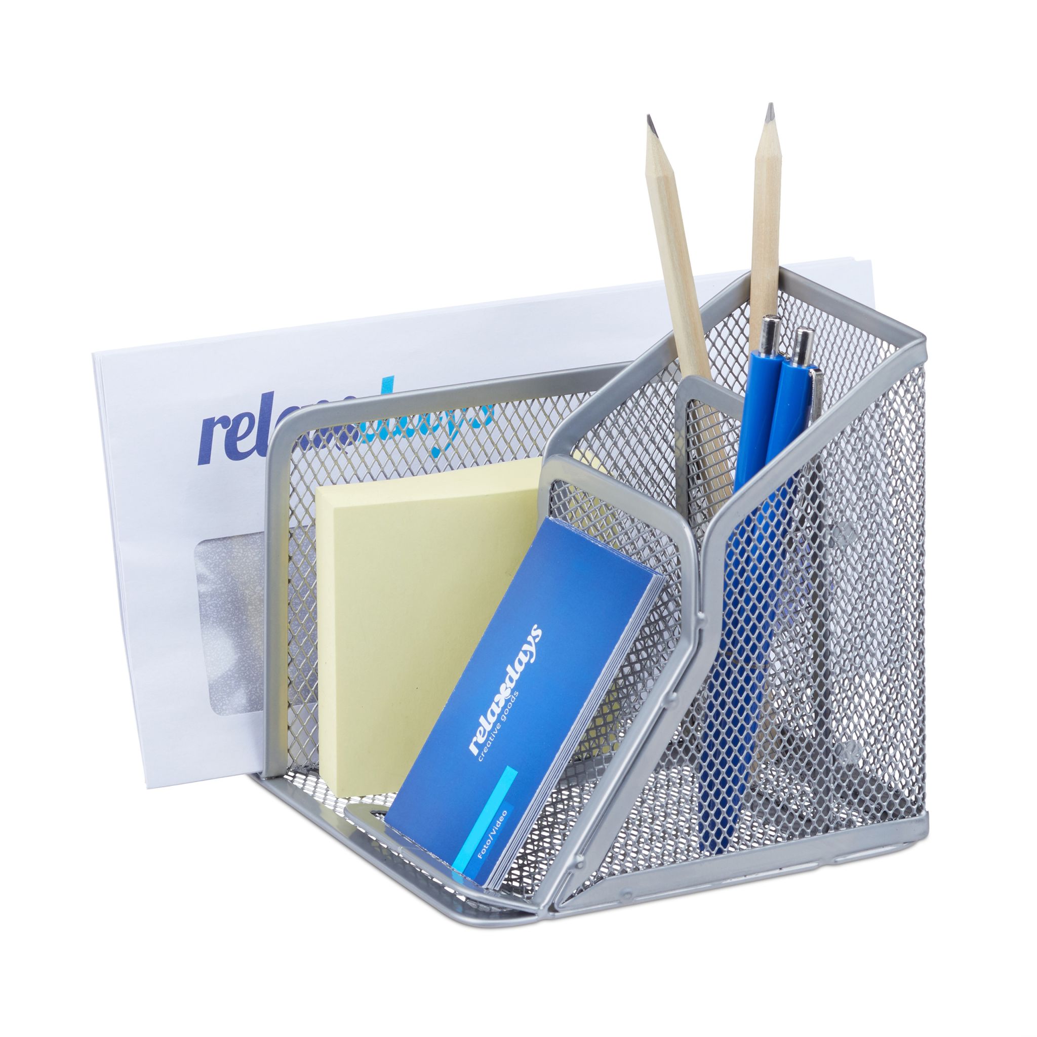 Stiftehalter Mesh mit Briefständer Silber von Relaxdays