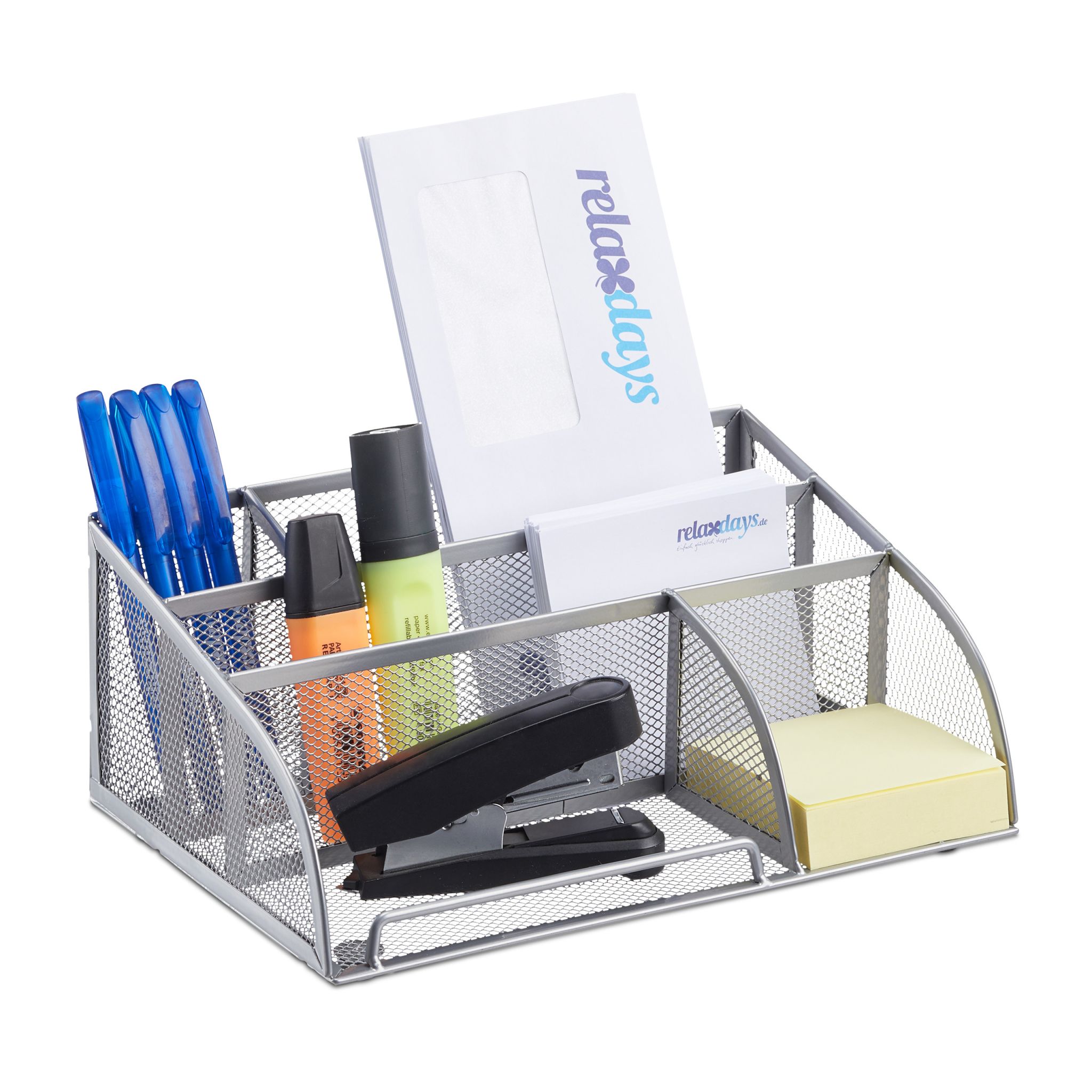 Schreibtischorganizer 5 Ablagen Metall Silber von Relaxdays