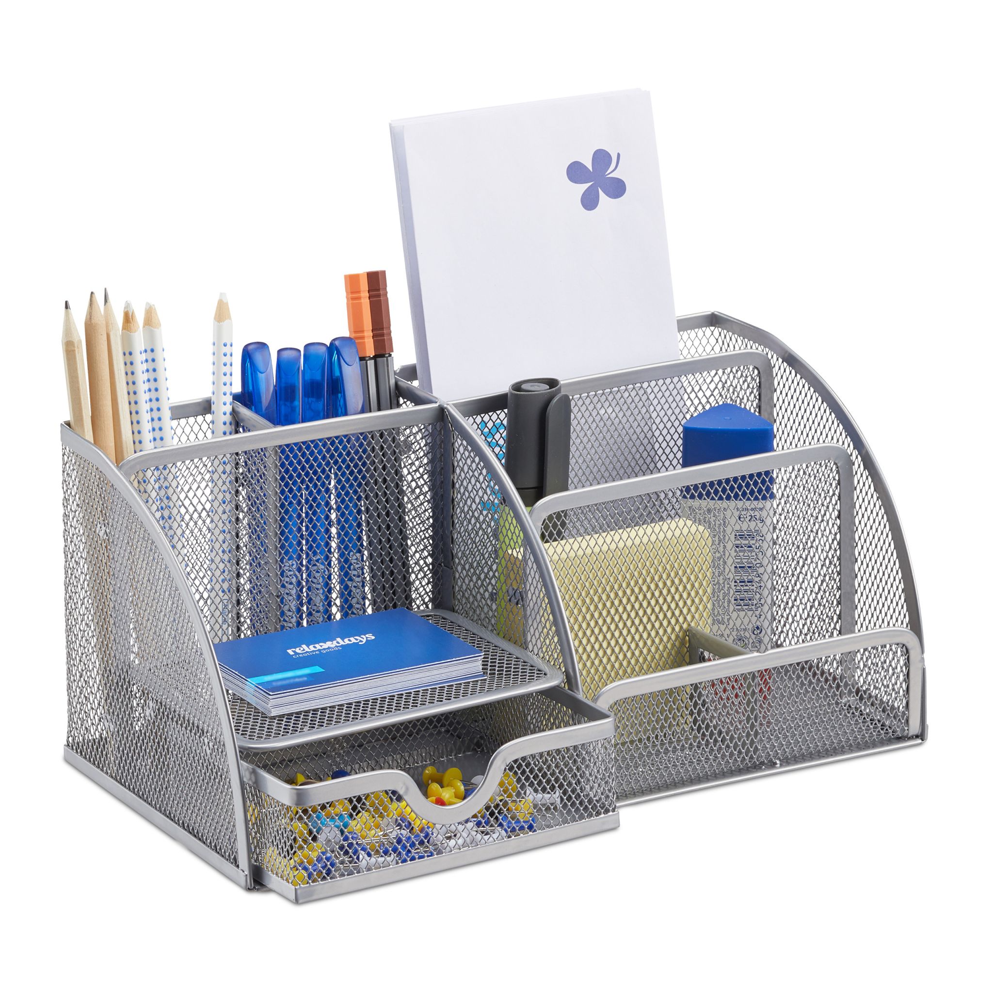 Schreibtischorganizer 6 Ablagen Metall Silber von Relaxdays