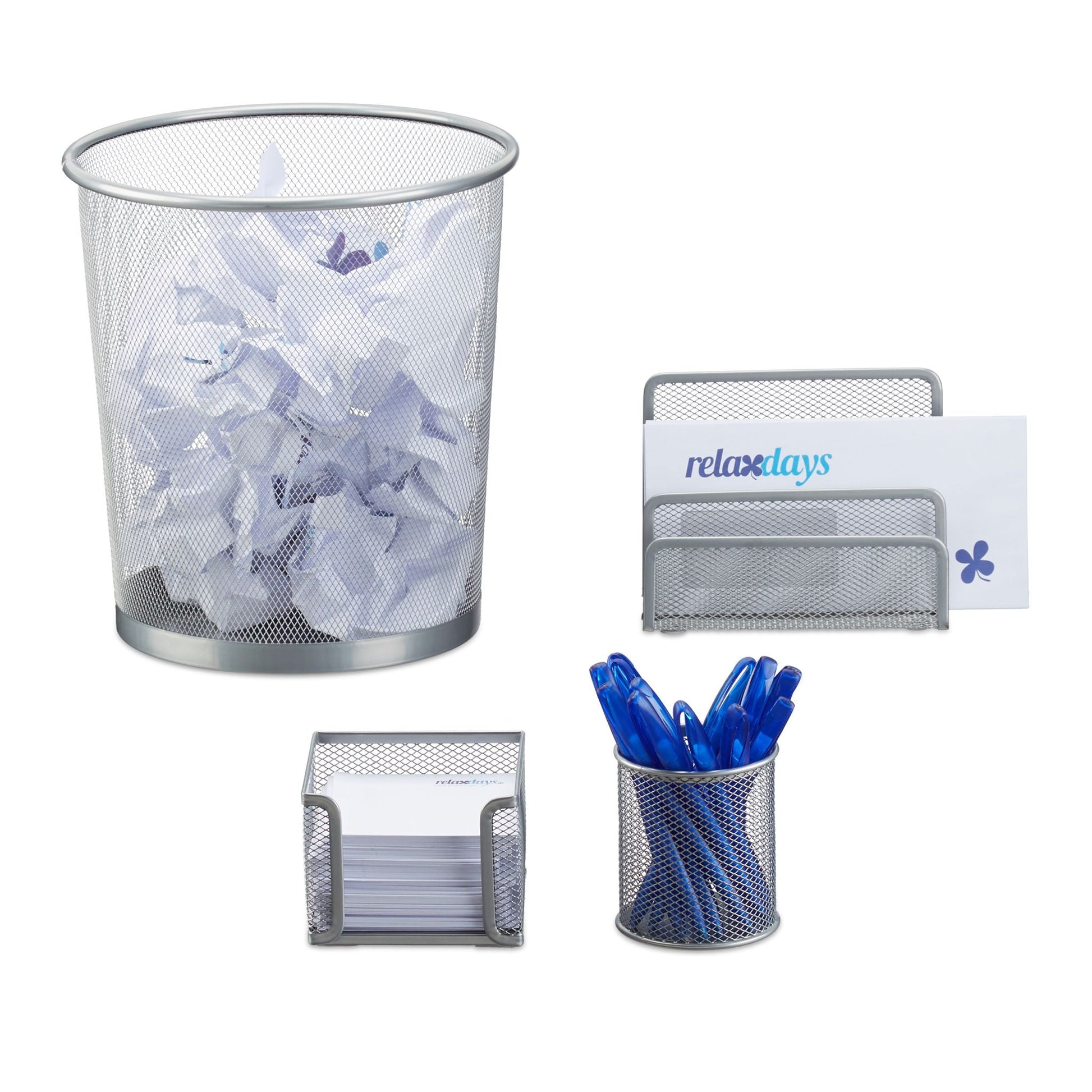 Schreibtisch Organizer-Set, 4-teilig Silber von Relaxdays