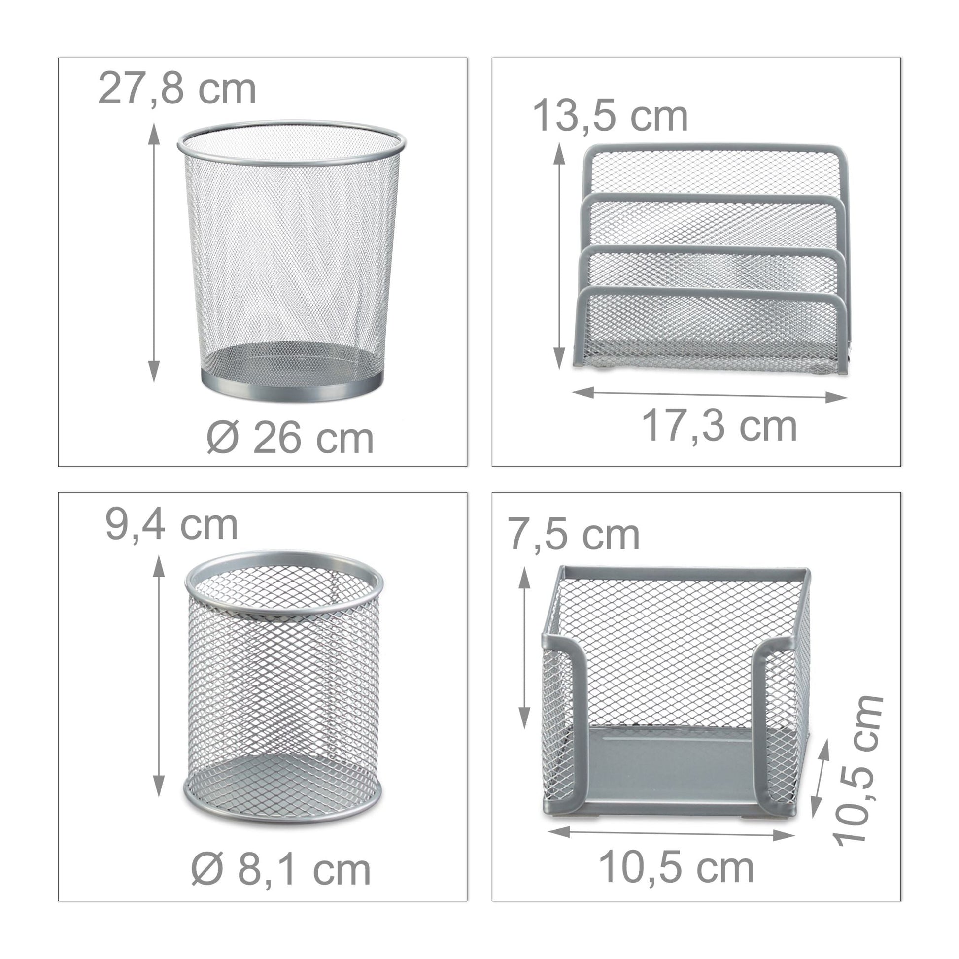 Schreibtisch Organizer-Set, 4-teilig Silber von Relaxdays