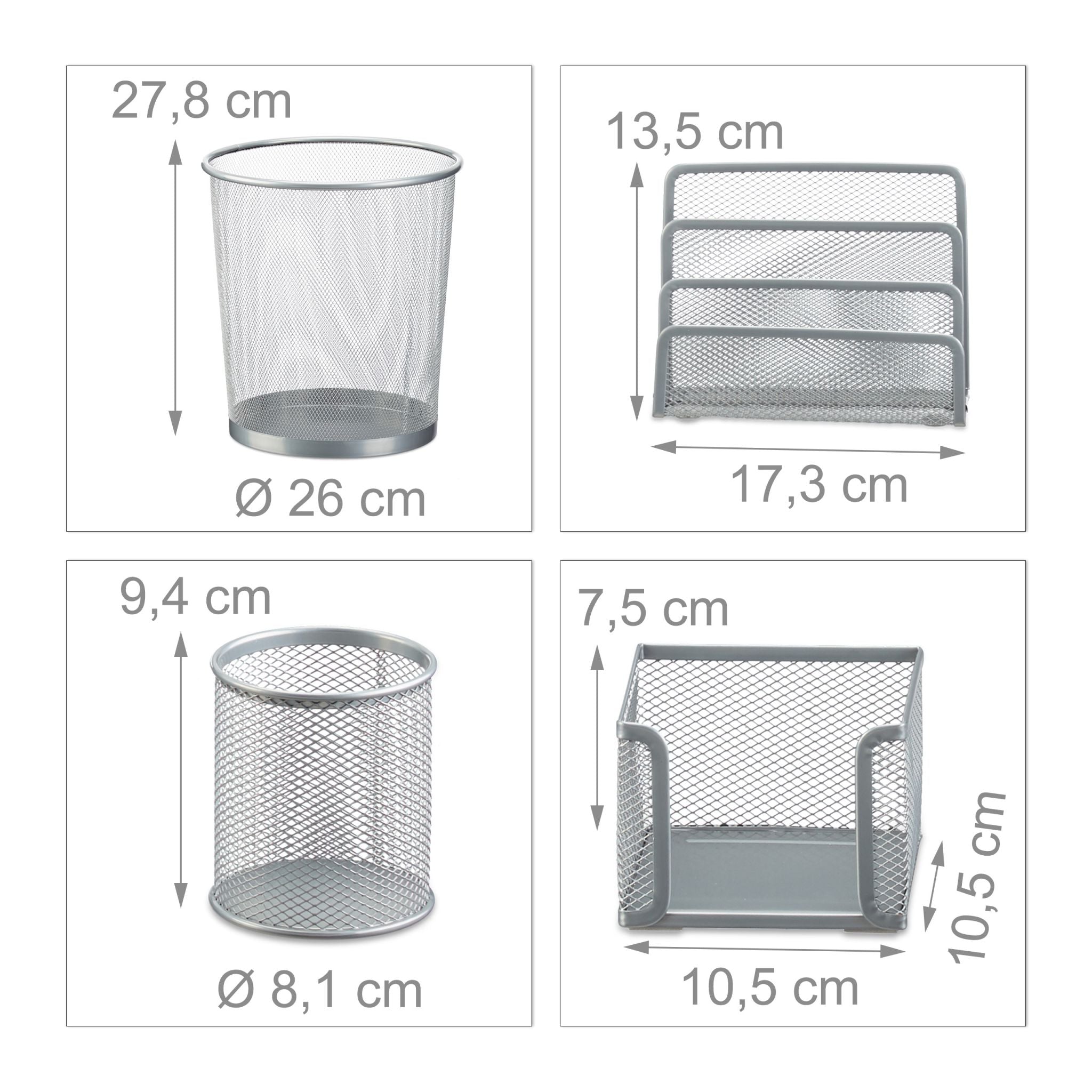 Schreibtisch Organizer-Set, 4-teilig Silber von Relaxdays